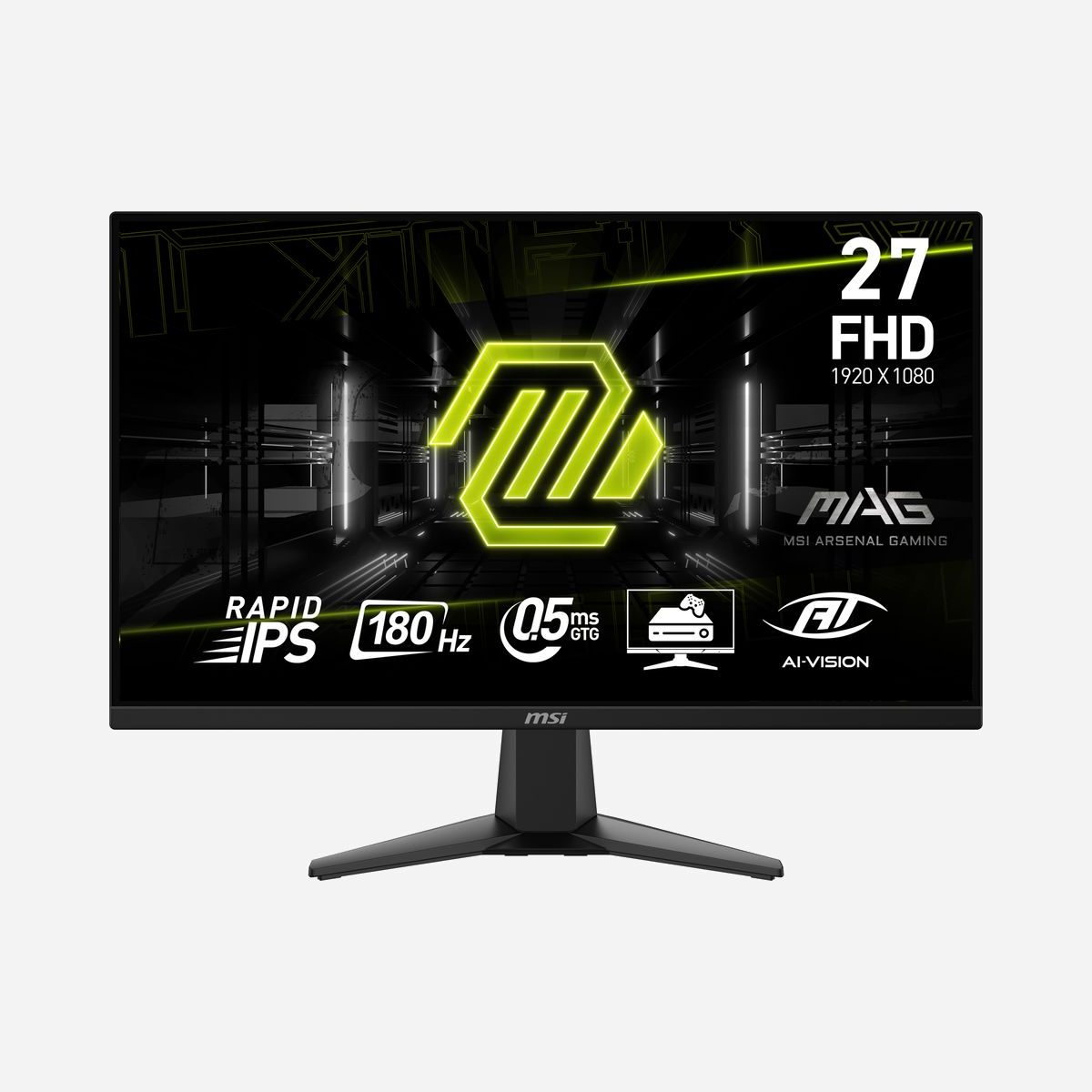 MSI MAG-275F Moniteur Gaming 27" FHD (1920x1080) IPS, 180Hz, 1ms, Adaptive Sync, 250cd/m², 1.07B couleurs, HDMI, VESA 100x100mm, Noir - Vivez intensément votre victoire avec l'écran gaming MAG 275F ! Avec une résolution de 1920 x 1080, un taux de rafraîchissement de 180 Hz et un temps de réponse gris à gris minimum de 0,5 ms, l'écran MAG 275F sera votre meilleur allié pour prendre l'avantage sur vos adversaires. Pour assurer une synchronisation parfaite entre le taux de rafraîchissement de l'écran et la carte graphique, l'écran MAG 27C6F utilise la technologie Adaptive Sync. Fort de technologies gaming toutes plus efficaces les unes que les autres, l'écran MAG 27C6F vous accompagnera dans toutes vos batailles, sans jamais vous décevoir.<br><br><br><br>