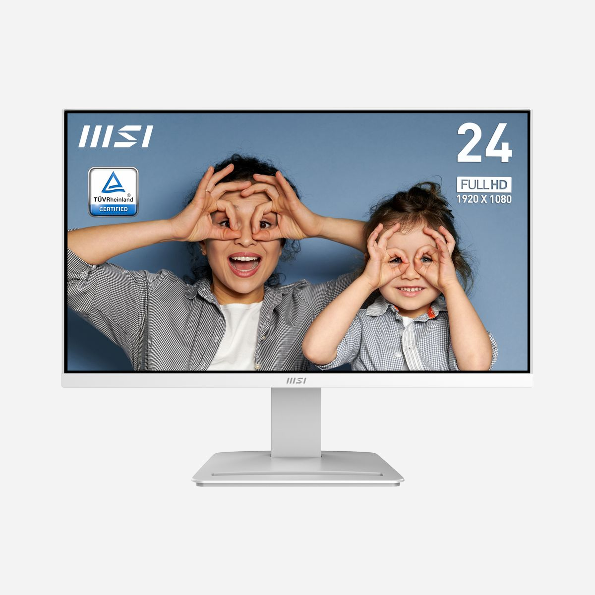 MSI Pro MP2412W - Écran LCD 23.8" Full HD (1920x1080) VA, 4ms GTG/1ms MPRT, 100Hz, HDMI/DisplayPort, Blanc, VESA 75x75mm - MSI Pro MP2412W. Taille de l'écran: 60,5 cm (23.8"), Résolution de l'écran: 1920 x 1080 pixels, Type HD: Full HD, Technologie d'affichage: LCD, Temps de réponse: 4 ms, Format d'image: 16:9, Angle de vision horizontal: 178°, Angle de vision vertical: 178°. Montage VESA. Couleur du produit: Blanc
