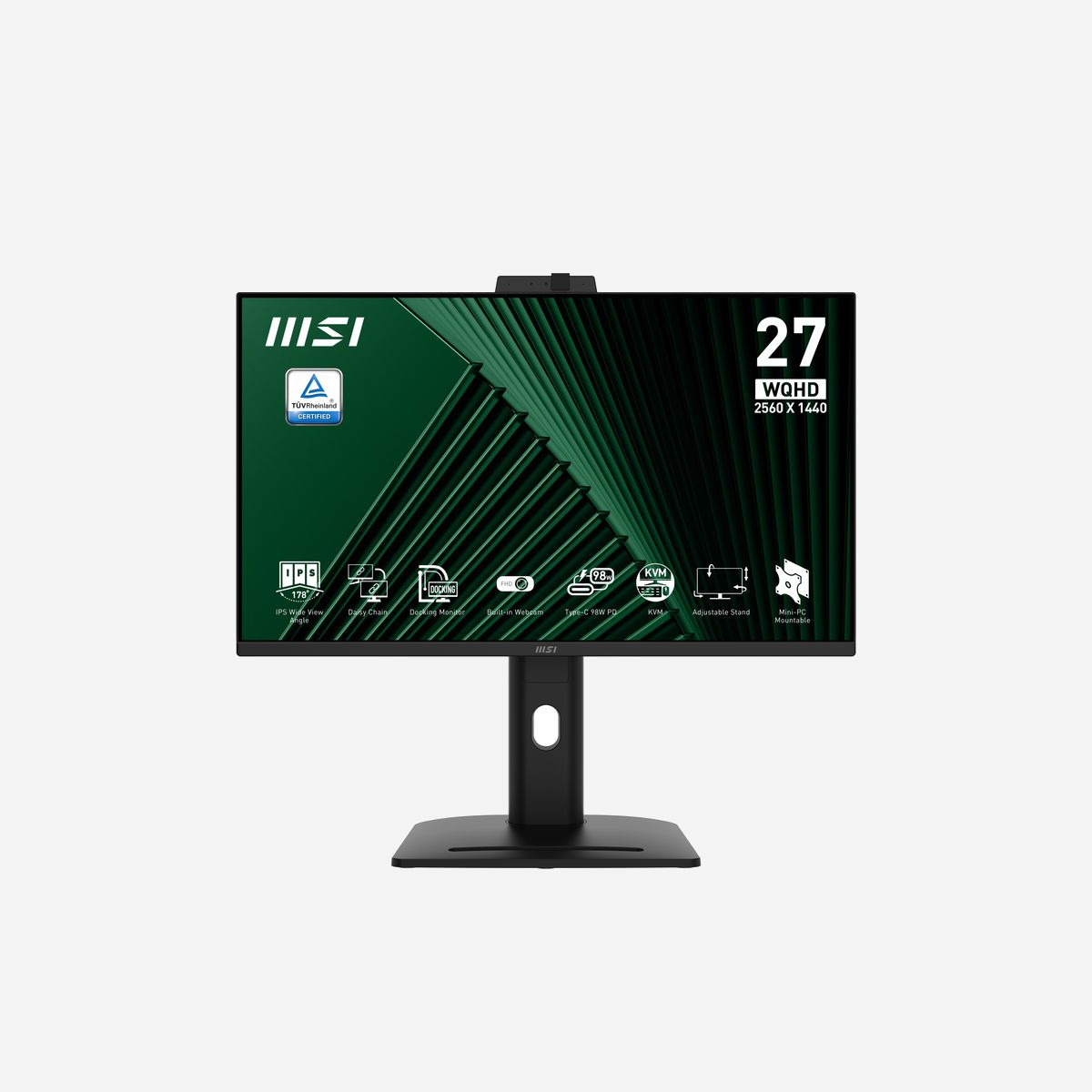 MSI Pro MP275QPDG - Écran LCD 27" Wide Quad HD (2560x1440) IPS, 4ms GTG/1ms MPRT, 100Hz, USB Hub, HDMI 2.0b, DisplayPort 1.2a, Noir - MSI Pro MP275QPDG. Taille de l'écran: 68,6 cm (27"), Résolution de l'écran: 2560 x 1440 pixels, Type HD: Wide Quad HD, Technologie d'affichage: LCD, Surface d'affichage: Mat, Temps de réponse: 4 ms, Format d'image: 16:9, Angle de vision horizontal: 178°, Angle de vision vertical: 178°. Haut-parleurs intégrés. Concentrateur USB intégré, Version du concentrateur USB: 2.0. Montage VESA, Réglage de la hauteur. Couleur du produit: Noir