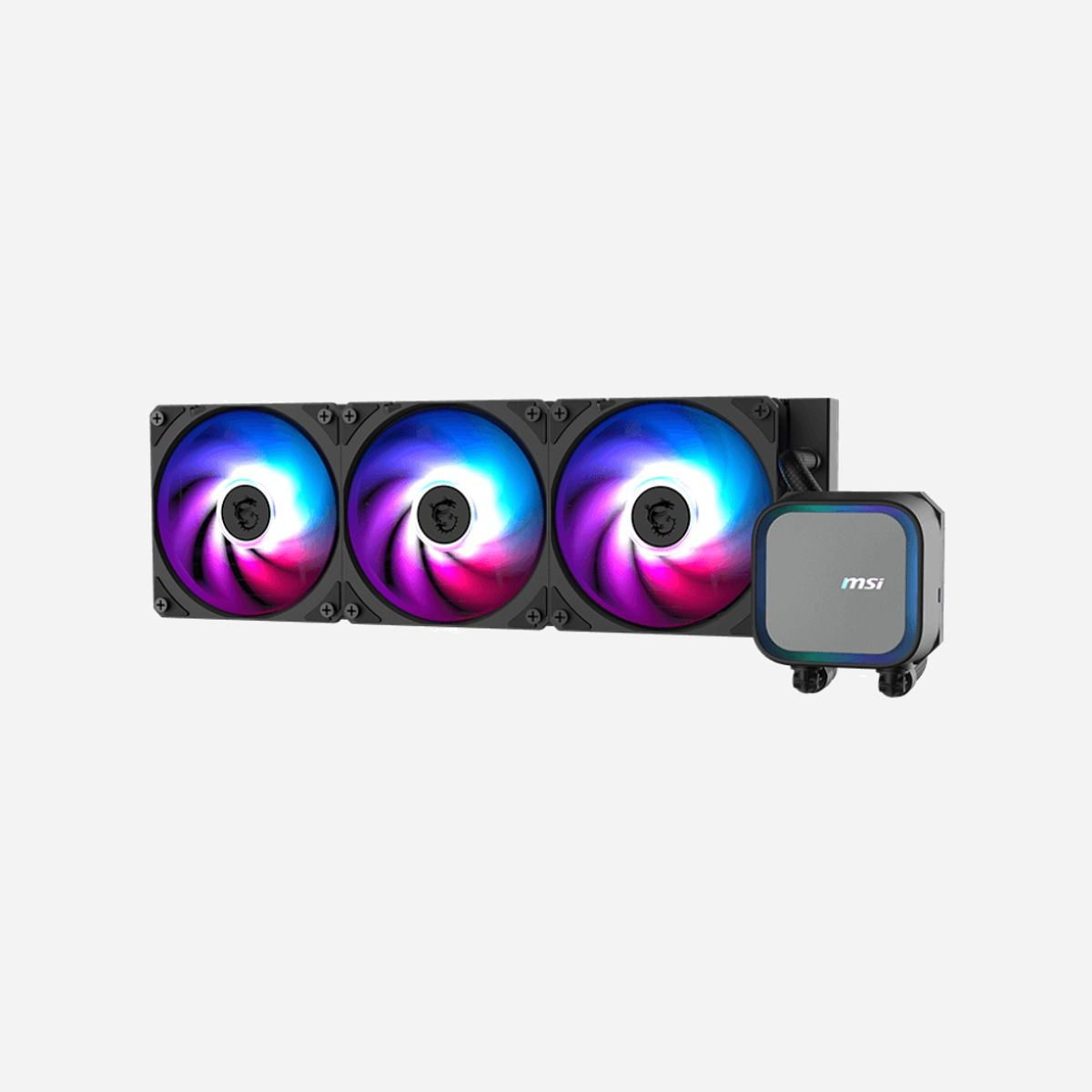 MSI MAG CORELIQUID A13 360 Refroidisseur liquide All-in-One, radiateur 394x120mm, 3 ventilateurs 120mm PWM, 62.6 CFM, sockets LGA1700/1851/AM4/AM5 - MSI MAG CORELIQUID A13 360. Type: Refroidisseur de liquide tout-en-un, Diamètre du ventilateur: 12 cm, Type de roulement: Palier lisse. Couleur du produit: Noir