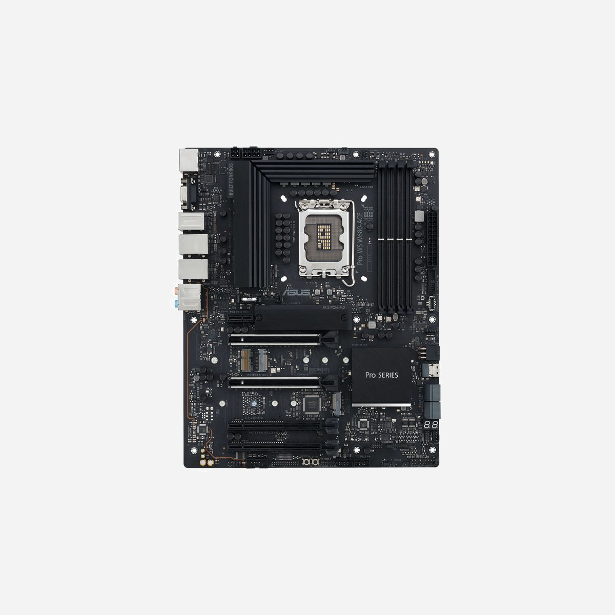 ASUS PRO WS W680-ACE : Carte mère ATX Intel W680, Socket LGA 1700, DDR5, 4 DIMM, 128Go max, M.2 NVMe/SATA III, 2.5GbE, ports USB 3.2 Gen 2, RAID 0/1/5/10. - ASUS PRO WS W680-ACE. Fabricant de processeur: Intel, Socket de processeur (réceptable de processeur): LGA 1700, Processeurs compatibles: Intel® Celeron®, Intel® Core™ i5, Intel® Core™ i7, Intel® Core™ i9, Intel® Pentium® Gold. Types de mémoire pris en charge: DDR5-SDRAM, Mémoire interne maximale: 128 Go, Type de support (slot): DIMM. Interfaces de lecteur de stockage prises en charge: M.2, NVMe, SATA III, Types de lecteurs de stockage pris en charge: HDD & SSD, Niveaux RAID: 0, 1, 5, 10. Type d'interface Ethernet: 2.5 Gigabit Ethernet. composant pour: PC, Elément de forme de carte mère: ATX, famille de composant de produits: Intel