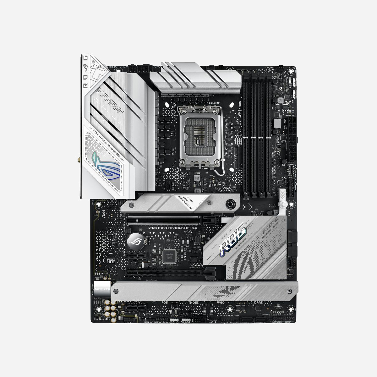 ASUS ROG STRIX B760-A GAMING WIFI - Carte mère ATX - Intel B760 - Socket LGA 1700 - DDR5-SDRAM - Wi-Fi 6E - 2.5GbE - M.2/SATA III - USB 3.2 Gen 2 - ASUS ROG STRIX B760-A GAMING WIFI. Fabricant de processeur: Intel, Socket de processeur (réceptable de processeur): LGA 1700, Processeurs compatibles: Intel® Celeron®, Intel® Pentium® Gold, Intel® Core™ i3, Intel® Core™ i5, Intel® Core™.... Types de mémoire pris en charge: DDR5-SDRAM, Mémoire interne maximale: 192 Go, Type de support (slot): DIMM. Interfaces de lecteur de stockage prises en charge: M.2, SATA III, Types de lecteurs de stockage pris en charge: HDD & SSD, Niveaux RAID: 0, 1, 5, 10. Type d'interface Ethernet: 2.5 Gigabit Ethernet, Norme Wi-Fi: Wi-Fi 6E (802.11ax), Standards wifi: 802.11a, 802.11b, 802.11g, Wi-Fi 4 (802.11n), Wi-Fi 5 (802.11ac), Wi-Fi 6 (802.11ax), Wi-Fi 6E.... composant pour: PC, Elément de forme de carte mère: ATX, famille de composant de produits: Intel