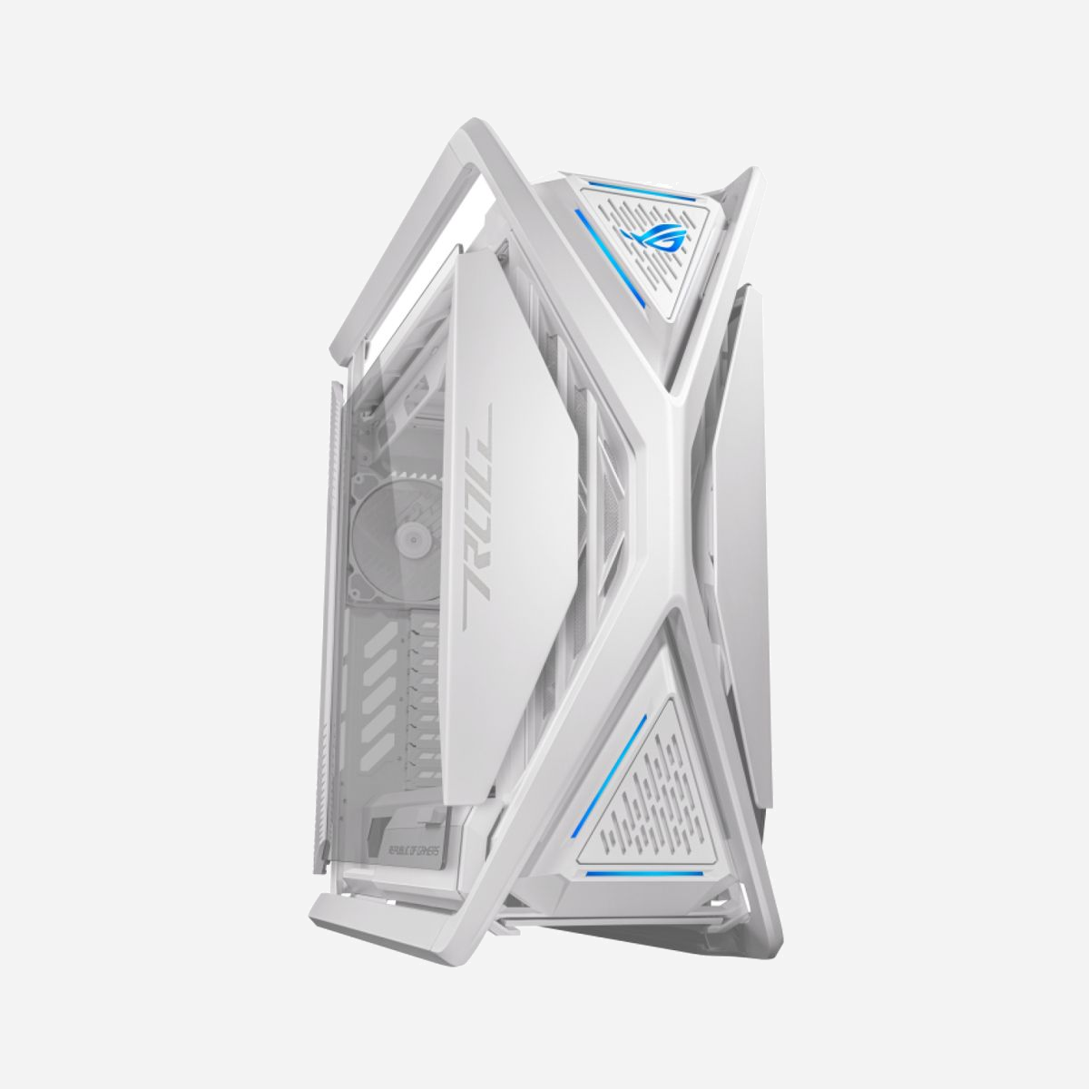 ASUS GR701 ROG Hyperion White - Boîtier PC E-ATX Blanc, 9 Slots, Verre Trempé, USB 3.2 Gen 1/Gen 2, Ventilation 3x140mm Avant & 1x140mm Arrière - ASUS GR701 ROG Hyperion White. Type: PC, Couleur du produit: Blanc, Facteur de forme de carte mère supporté: ATX, EATX, micro ATX, Mini-ITX. Ventilateurs installés avant: 3x 140 mm, Prise en charge des diamètres des ventilateurs avants: 120,140 mm, Ventilateurs arrières installés: 1x 140 mm. Tailles de disques durs supportées: 2.5,3.5". Largeur: 268 mm, Profondeur: 639 mm, Hauteur: 659 mm. Largeur du colis: 720 mm, Profondeur du colis: 350 mm, Hauteur du colis: 715 mm
