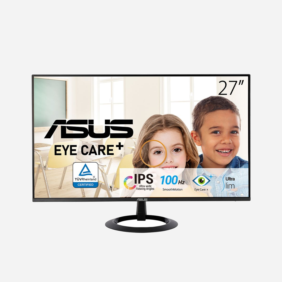 ASUS VZ27EHF - Écran LCD 27" Full HD (1920x1080) IPS, 1ms, 100Hz, HDMI 1.4, VESA 75x75, Anti-reflet, Low-Blue-Light, Noir - ASUS VZ27EHF. Taille de l'écran: 68,6 cm (27"), Résolution de l'écran: 1920 x 1080 pixels, Type HD: Full HD, Technologie d'affichage: LCD, Temps de réponse: 1 ms, Format d'image: 16:9, Angle de vision horizontal: 178°, Angle de vision vertical: 178°. Montage VESA. Couleur du produit: Noir
