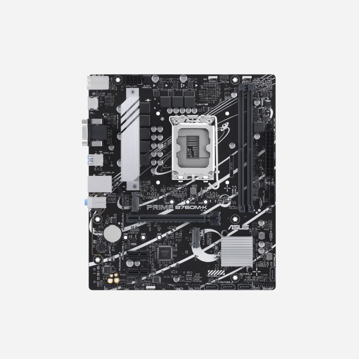 ASUS PRIME B760M-K : Carte mère micro ATX Intel B760, Socket LGA 1700, DDR5 jusqu'à 96Go, M.2, SATA III, 2.5GbE, Support Windows 10/11 - ASUS PRIME B760M-K. Fabricant de processeur: Intel, Socket de processeur (réceptable de processeur): LGA 1700, Processeurs compatibles: Intel® Celeron®, Intel® Pentium® Gold, Intel® Core™ i3, Intel® Core™ i5, Intel® Core™.... Types de mémoire pris en charge: DDR5-SDRAM, Mémoire interne maximale: 96 Go, Type de support (slot): DIMM. Interfaces de lecteur de stockage prises en charge: M.2, SATA III, Types de lecteurs de stockage pris en charge: HDD & SSD, Niveaux RAID: 0, 1, 5, 10. Type d'interface Ethernet: 2.5 Gigabit Ethernet. composant pour: PC, Elément de forme de carte mère: micro ATX, famille de composant de produits: Intel