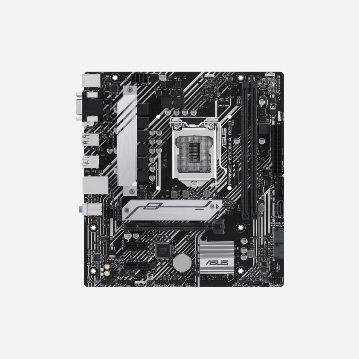 ASUS PRIME H510M-A R2.0 : Carte mère micro ATX Intel H510, Socket LGA 1200, DDR4 64GB 3200MHz, M.2, SATA III, Gigabit Ethernet, Windows 10 x64 - ASUS PRIME H510M-A R2.0. Fabricant de processeur: Intel, Socket de processeur (réceptable de processeur): LGA 1200 (Socket H5), Processeurs compatibles: Intel® Celeron®, Intel® Pentium® Gold, Intel® Core™ i3, Intel® Core™ i5, Intel® Core™.... Types de mémoire pris en charge: DDR4-SDRAM, Mémoire interne maximale: 64 Go, Type de support (slot): DIMM. Interfaces de lecteur de stockage prises en charge: M.2, SATA III, Types de lecteurs de stockage pris en charge: HDD & SSD. Type d'interface Ethernet: Gigabit Ethernet. composant pour: PC, Elément de forme de carte mère: micro ATX, famille de composant de produits: Intel