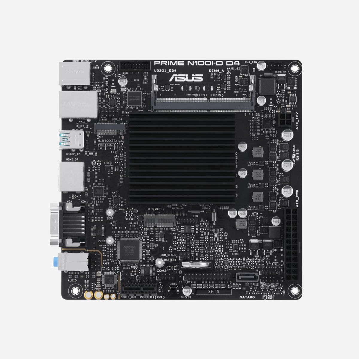 ASUS PRIME N100I-D D4 NA Mini-ITX : Intel Processor N100, 1x SO-DIMM DDR4 3200MHz (Max 16Go), M.2, SATA III, Gigabit Ethernet, HDMI, DisplayPort, USB 3.2 Gen 2 - ASUS PRIME N100I-D D4. Fabricant de processeur: Intel, Socket de processeur (réceptable de processeur): NA (CPU intégré), Processeurs compatibles: Intel Processor N. Types de mémoire pris en charge: DDR4-SDRAM, Mémoire interne maximale: 16 Go, Type de support (slot): SO-DIMM. Interfaces de lecteur de stockage prises en charge: M.2, SATA III, Types de lecteurs de stockage pris en charge: HDD & SSD. Type d'interface Ethernet: Gigabit Ethernet. composant pour: PC, Elément de forme de carte mère: mini ITX, famille de composant de produits: Intel