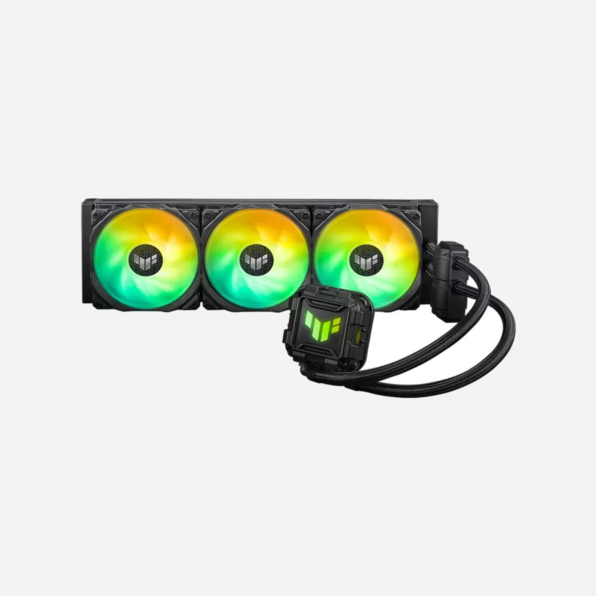 ASUS TUF GAMING LC II 360 ARGB Kit de Refroidissement Liquide CPU (Sockets LGA 115x/1200/1700 & AM4/AM5), Radiateur 397x120x27mm, 3x 120mm PWM 800-2000RPM, Noir - ASUS TUF GAMING LC II 360 ARGB. Type: Kit de refroidissement du liquide, Diamètre du ventilateur: 12 cm, Vitesse de rotation (min): 800 tr/min, Vitesse de rotation (max): 2000 tr/min, Flux d'air: 113,8 m³/h, Pression d'air maximale: 3 mmH2O. Couleur du produit: Noir