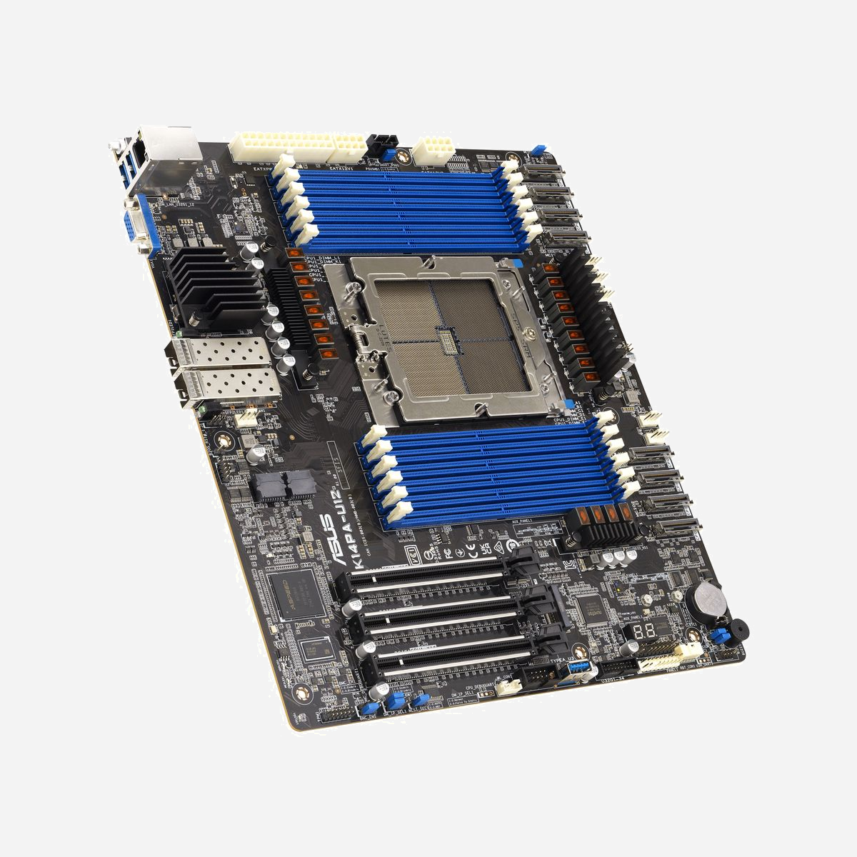 ASUS K14PA-U12/ASMB11 Carte Mère Serveur Socket SP5 AMD EPYC 9004 DDR5-4800 3.07To M.2 ASPEED AST2600 2x 25GbE SSI CEB - ASUS K14PA-U12/ASMB11. Fabricant de processeur: AMD, Socket de processeur (réceptable de processeur): Socket SP5, Processeurs compatibles: AMD EPYC 9004. Types de mémoire pris en charge: DDR5-SDRAM, Mémoire interne maximale: 3,07 To, Prise en charge de la mémoire vitesse d'horloge: 4800 MHz. Interfaces de lecteur de stockage prises en charge: M.2. Famille d'adaptateur graphique: ASPEED, Adaptateur graphique: AST2600. Type d'interface Ethernet: 25 Gigabit Ethernet