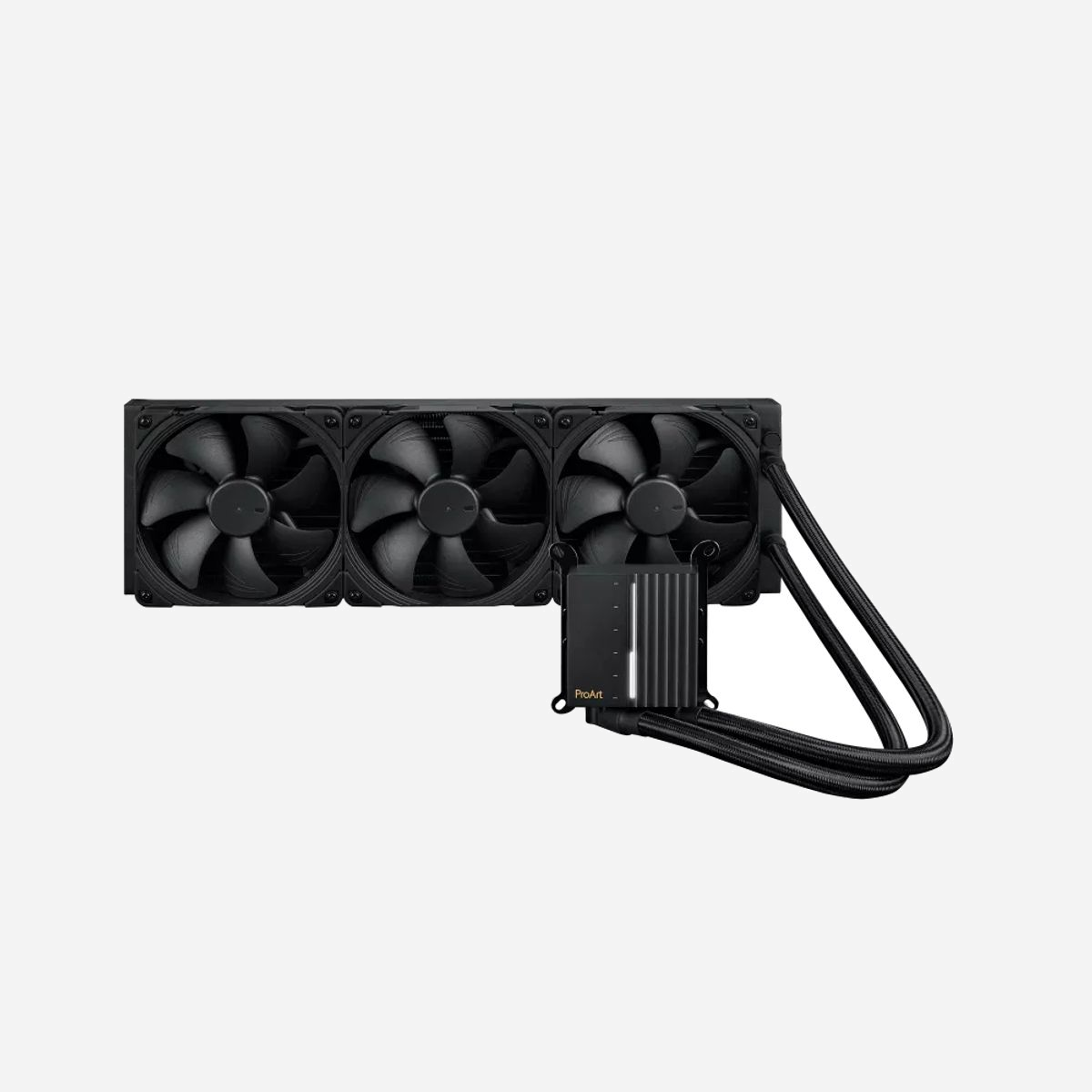 ASUS ProArt LC 420 : Refroidisseur liquide CPU All-in-One, radiateur 456x140x30mm, 3 ventilateurs 140mm PWM 800-2000RPM, sockets LGA115x/1200/1700/AM4/AM5 - ASUS ProArt LC 420. Type: Refroidisseur de liquide tout-en-un, Diamètre du ventilateur: 14 cm, Vitesse de rotation (min): 800 tr/min, Vitesse de rotation (max): 2000 tr/min, Flux d'air: 182,5 m³/h. Couleur du produit: Noir