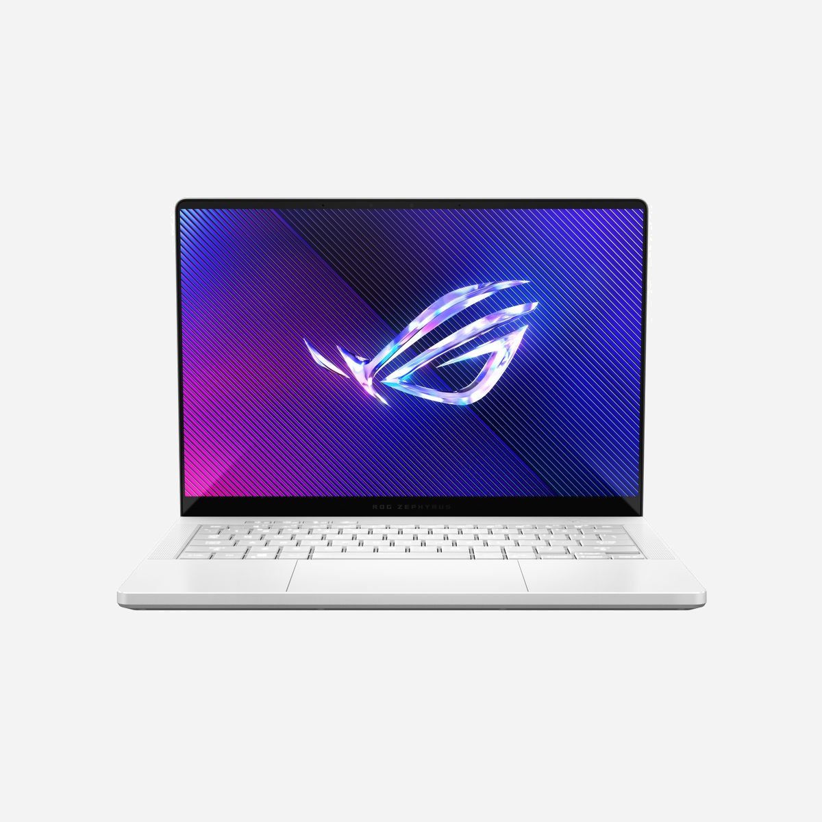 ASUS ROG Zephyrus G14 GA403UU, AMD Ryzen 9 8945HS, 32Go LPDDR5x, 1To SSD, NVIDIA GeForce RTX 4050 6Go GDDR6, Écran 14" 3K OLED 120Hz, Windows 11 Pro, Blanc - Puissance, précision et élégance définissent le Zephyrus G14 2024. Plus fin et plus élégant que jamais, le Zephyrus G14 conserve le même sens du style et de la singularité qui l'a toujours distingué. Doté d'un châssis entièrement en aluminium usiné par CNC, cet ordinateur portable allie parfaitement les performances et le style.