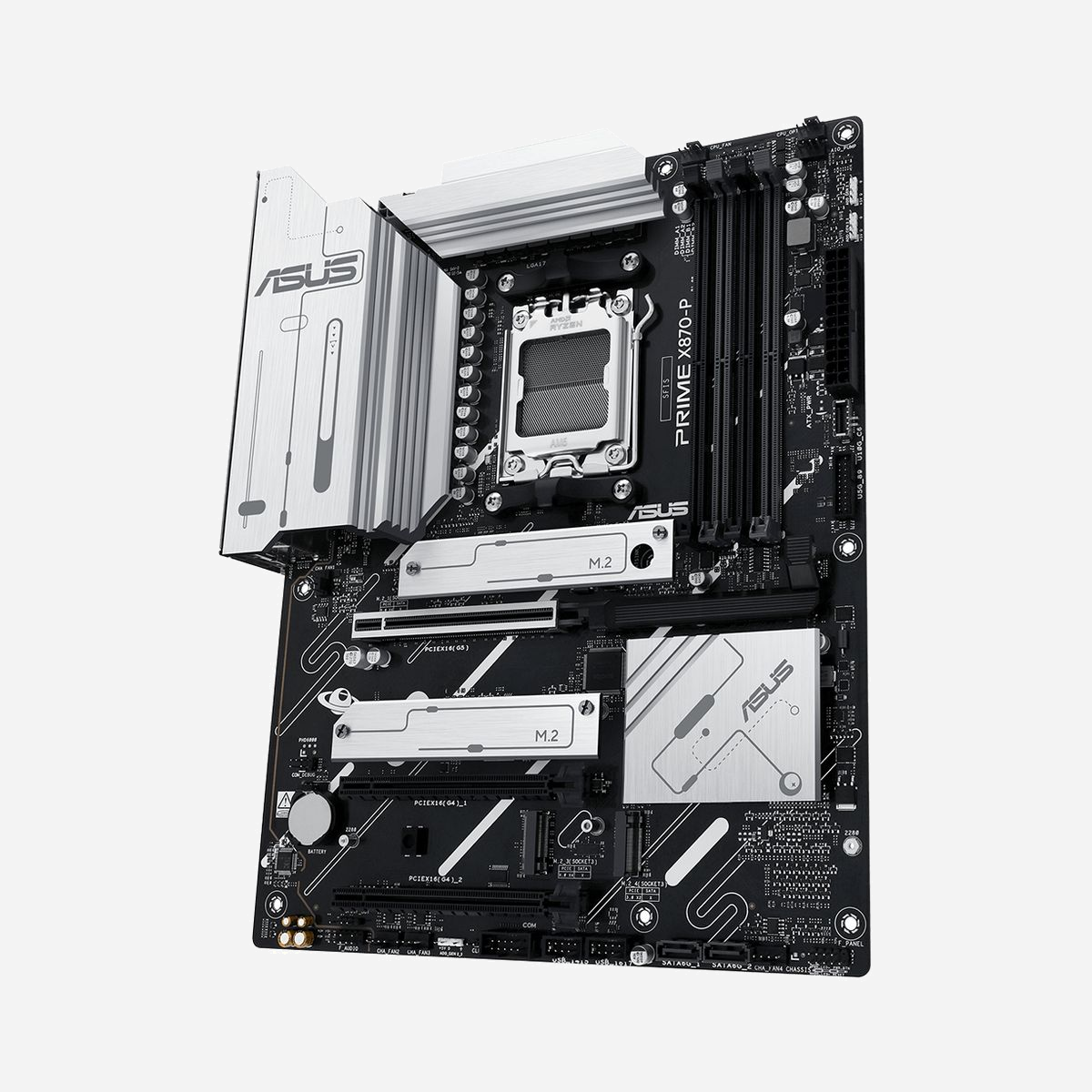 ASUS PRIME X870-P : Carte mère ATX AMD X870 Socket AM5, DDR5 jusqu'à 192Go 8000MHz, 4x M.2, 2.5GbE, HDMI 2.1, DisplayPort 1.4a - ASUS PRIME X870-P. Fabricant de processeur: AMD, Socket de processeur (réceptable de processeur): Emplacement AM5, Processeurs compatibles: AMD Ryzen 7000 Series, AMD Ryzen 8000 Series, AMD Ryzen 9000 Series. Types de mémoire pris en charge: DDR5-SDRAM, Mémoire interne maximale: 192 Go, Type de support (slot): DIMM. Interfaces de lecteur de stockage prises en charge: M.2, SATA III, Types de lecteurs de stockage pris en charge: HDD & SSD, Niveaux RAID: 0, 1, 5, 10. Version de DisplayPort: 1.4a. Type d'interface Ethernet: 2.5 Gigabit Ethernet