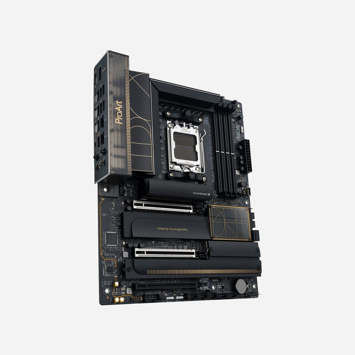 ASUS ProArt X870E-CREATOR WIFI : Carte mère ATX AMD X870E Socket AM5, DDR5, 4x M.2, Wi-Fi 7, 2.5GbE + 10GbE, USB 3.2 Gen 2, USB4, RAID 0/1/10/5 - ASUS ProArt X870E-CREATOR WIFI. Fabricant de processeur: AMD, Socket de processeur (réceptable de processeur): Emplacement AM5, Prise en charge des douilles du processeur: Emplacement AM5. Types de mémoire pris en charge: DDR5-SDRAM, Mémoire interne maximale: 192 Go, Type de support (slot): DIMM. Interfaces de lecteur de stockage prises en charge: M.2, SATA III, Types de lecteurs de stockage pris en charge: HDD & SSD, Niveaux RAID: 0, 1, 10, 5. Type d'interface Ethernet: 2.5 Gigabit Ethernet, 10 Gigabit Ethernet, Norme Wi-Fi: Wi-Fi 7 (802.11be), Standards wifi: Wi-Fi 7 (802.11be). composant pour: PC, Elément de forme de carte mère: ATX, famille de composant de produits: AMD