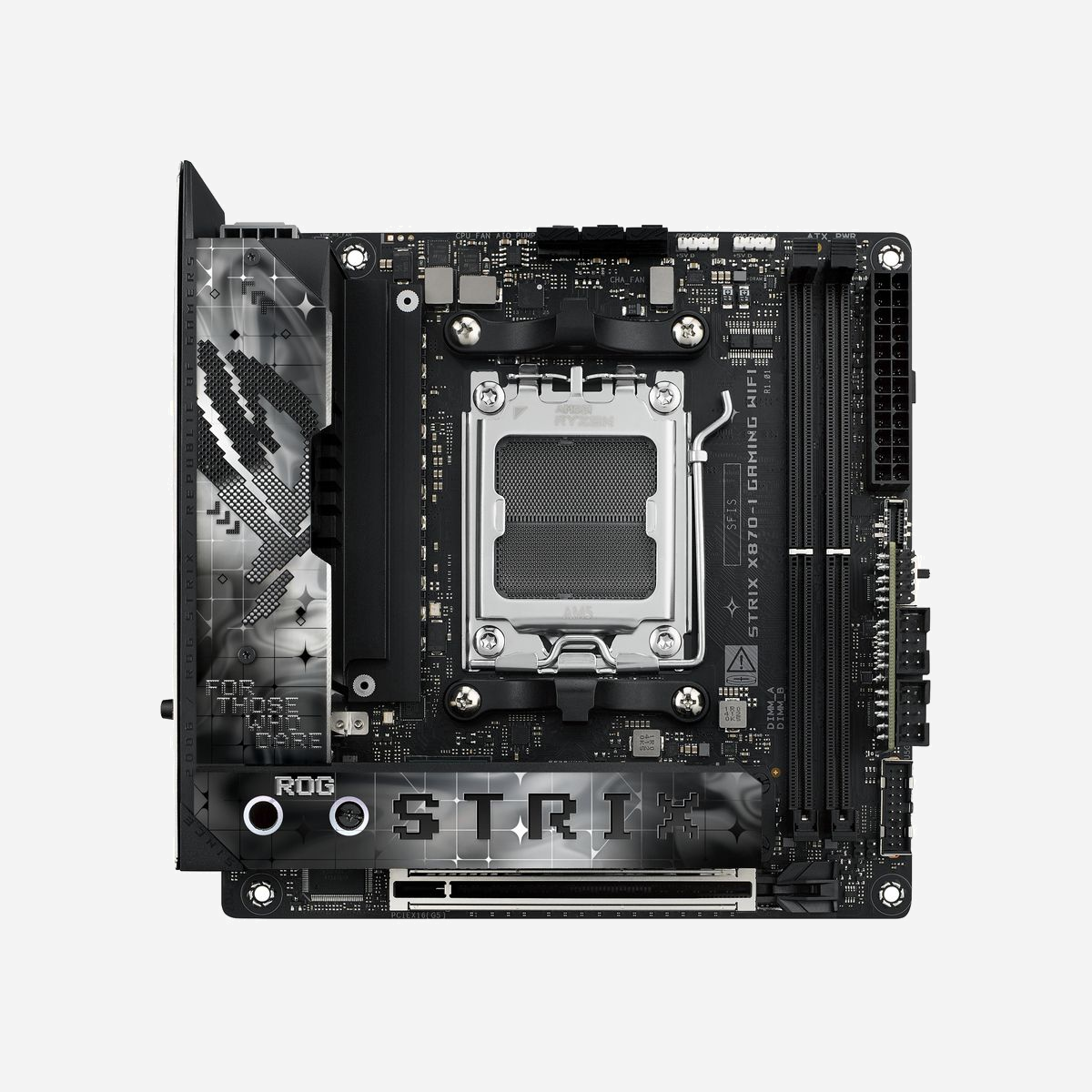 ASUS ROG STRIX X870-I GAMING WIFI, Carte mère mini ITX AMD X870 Socket AM5, DDR5-SDRAM 96GB, 2xM.2, WiFi 7, Bluetooth 5.4, 2.5GbE - ASUS ROG STRIX X870-I GAMING WIFI. Fabricant de processeur: AMD, Socket de processeur (réceptable de processeur): Emplacement AM5, Processeurs compatibles: AMD Ryzen 7000 Series, AMD Ryzen 8000 Series, AMD Ryzen 9000 Series. Types de mémoire pris en charge: DDR5-SDRAM, Mémoire interne maximale: 96 Go, Type de support (slot): DIMM. Interfaces de lecteur de stockage prises en charge: M.2, SATA III, Types de lecteurs de stockage pris en charge: HDD & SSD, Niveaux RAID: 0, 1, 10. Connecteur USB: USB Type-A, USB Type-C. Type d'interface Ethernet: 2.5 Gigabit Ethernet, Fast Ethernet, Gigabit Ethernet, Norme Wi-Fi: Wi-Fi 7 (802.11be), Standards wifi: Wi-Fi 7 (802.11be)