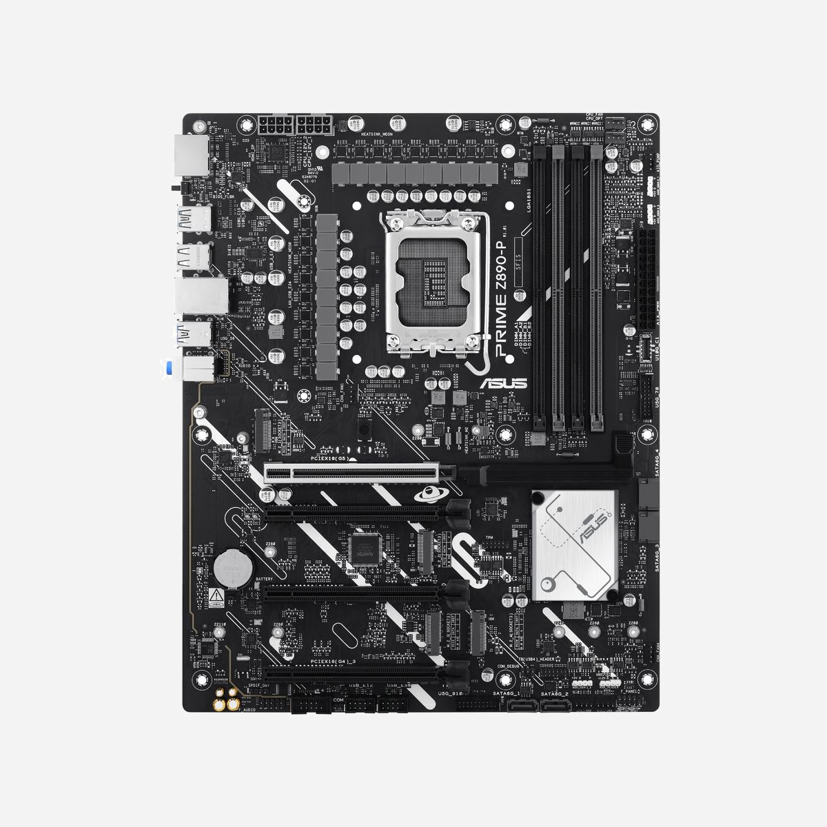 ASUS PRIME Z890-P : Carte mère ATX Intel Z890, Socket LGA 1851, DDR5 jusqu'à 192Go (7600MHz), 4x M.2, 4x SATA III, 2.5GbE, USB 3.2 Gen2, Support RAID - ASUS PRIME Z890-P. Fabricant de processeur: Intel, Socket de processeur (réceptable de processeur): LGA 1851 (Socket V1), Processeurs compatibles: Intel Core Ultra (Series 2). Types de mémoire pris en charge: DDR5-SDRAM, Mémoire interne maximale: 192 Go, Type de support (slot): DIMM. Interfaces de lecteur de stockage prises en charge: M.2, SATA III, Types de lecteurs de stockage pris en charge: HDD & SSD, Niveaux RAID: 0, 1, 5, 10. Type d'interface Ethernet: 2.5 Gigabit Ethernet. composant pour: PC, Elément de forme de carte mère: ATX, famille de composant de produits: Intel
