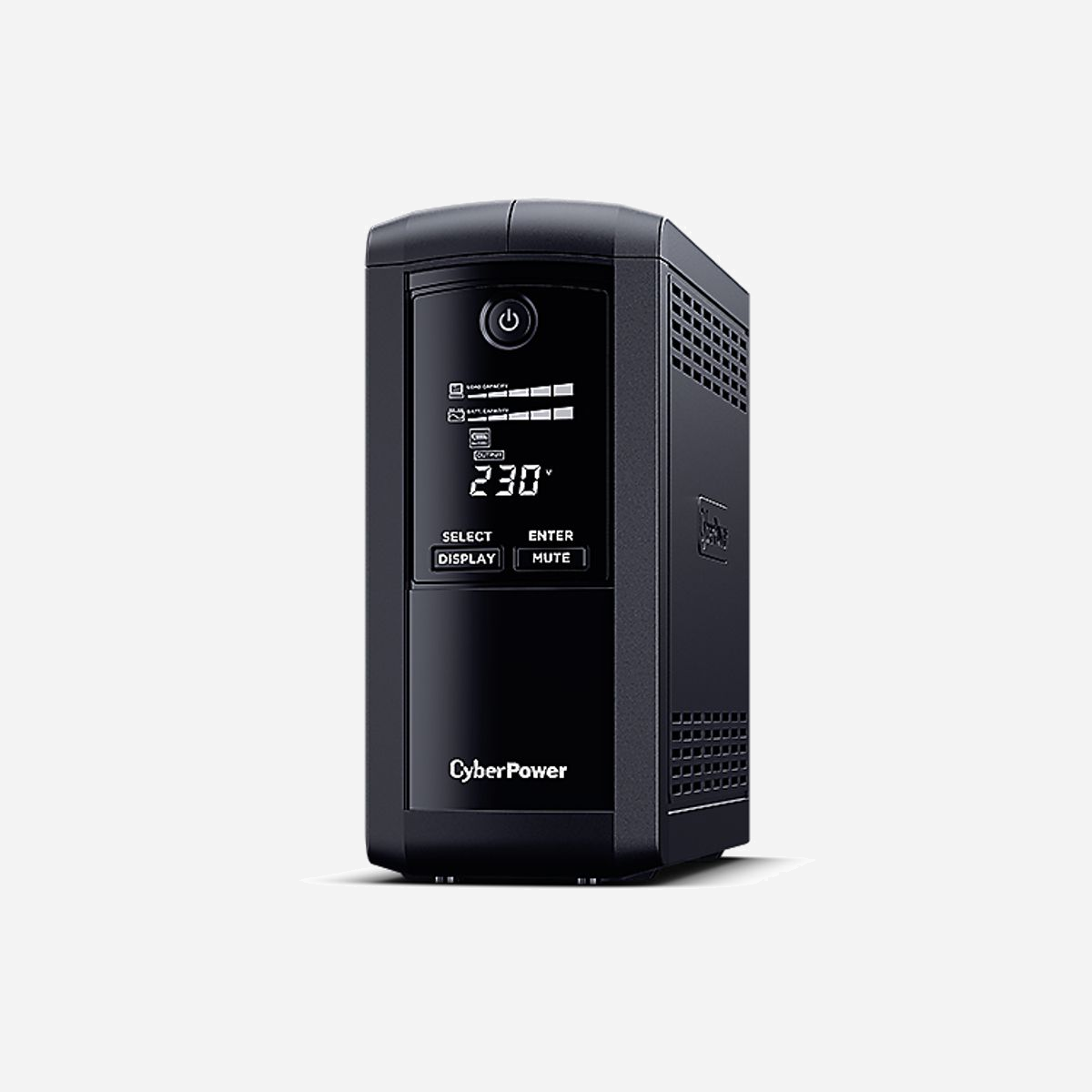 CyberPower VP700EILCD Onduleur Line-Interactive 0.7kVA/390W, 6 Prises C13, AVR, USB, RJ45 Gigabit, Ecran LCD, Temps de secours 10 min (demi-charge) - CyberPower VP700EILCD. Topologie UPS: Interactivité de ligne, capacité de la puissance de sortie: 0,7 kVA, Puissance de sortie: 390 W. Types de sortie AC: Coupleur C13, Nombre de prises en sortie: 6 sortie(s) CA, Technologie de cablâge: 10/100/1000Base-T(X). Technologie batterie: Sealed Lead Acid (VRLA), Temps de secours type au chargement complet: 1 min, Temps de secours type à demi de charge: 10 min. Format: Tower, Couleur du produit: Noir, Matériau du boîtier/corps: Plastique. Certificats de conformité: RoHS, Certification: CE, EAC