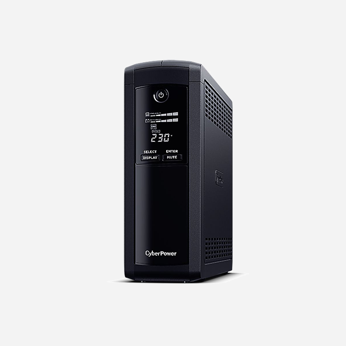 CyberPower VP1200ELCD - UPS Interactive Ligne 1.2kVA/720W, 5 Prises Type F, USB, RS-232, LCD, Autonomie 4/12 min (Pleine/Demi Charge) - CyberPower VP1200ELCD. Topologie UPS: Interactivité de ligne, capacité de la puissance de sortie: 1,2 kVA, Puissance de sortie: 720 W. Types de sortie AC: Type F, Prise mâle: Coupleur C14, Nombre de prises en sortie: 5 sortie(s) CA. Technologie batterie: Sealed Lead Acid (VRLA), Temps de secours type au chargement complet: 4 min, Temps de secours type à demi de charge: 12 min. Format: Tower, Couleur du produit: Noir, Matériau du boîtier/corps: Plastique. Certificats de conformité: RoHS, Certification: CE, RCM