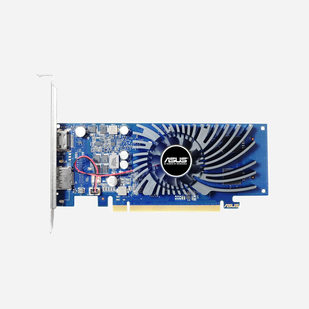 ASUS GeForce GT 1030 2Go GDDR5, GPU NVIDIA GT 1030, 1266 MHz, 6008 MHz, PCI Express 3.0, HDMI, DisplayPort, Refroidissement actif - ASUS GT1030-2G-BRK. Processeur graphique famille: NVIDIA, Processeur graphique: GeForce GT 1030, Fréquence du processeur: 1266 MHz. Mémoire carte graphique distincte: 2 Go, Type de mémoire de l'adaptateur graphique: GDDR5, Mémoire Bus: 64 bit, Fréquence de la mémoire: 6008 MHz. Résolution maximale: 7680 x 4320 pixels. Version DirectX: 12.0, Version OpenGL: 4.5. Type d'interface: PCI Express 3.0. Type de refroidissement: Actif, Nombre de ventilateurs: 1 ventilateur(s)
