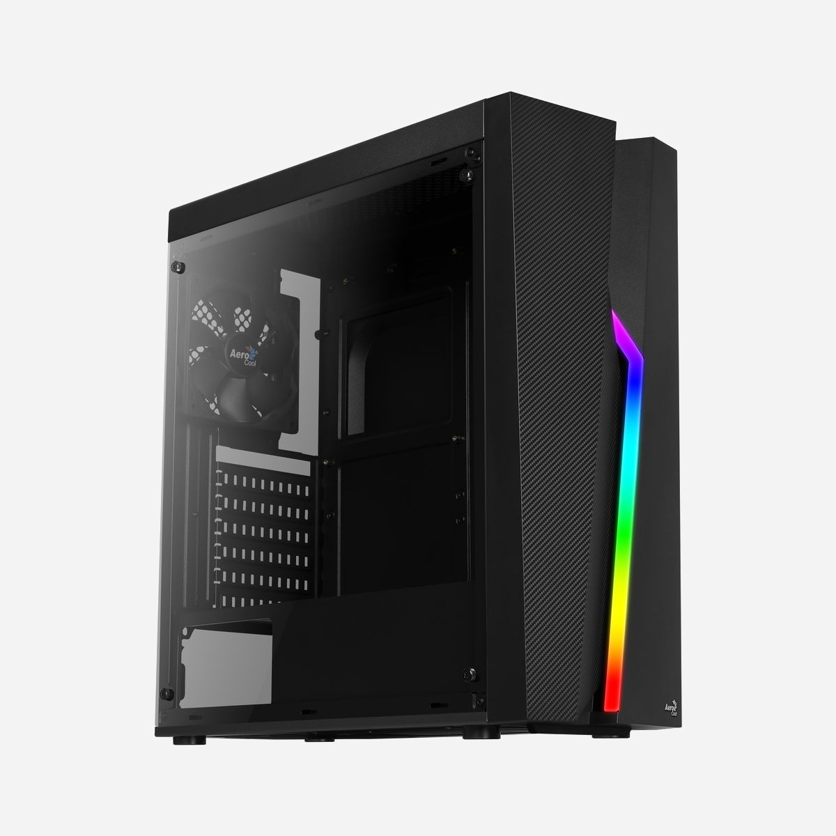 Aerocool Bolt Midi Tower Noir - Boîtier PC ATX/micro ATX/Mini-ITX, Acrylique, 2x3.5", USB 3.2 Gen 1, Ventilateur 120mm arrière, façade éclairée, compatible radiateur 240mm. - Aerocool Bolt. Format: Midi Tower, Type: PC, Couleur du produit: Noir. Facteurs de forme d'alimentation pris en charge: ATX. Prise en charge des diamètres des ventilateurs avants: 120 mm, Ventilateurs arrières installés: 1x 120 mm, Pris en charge des diamètres des ventilateurs arrières: 120 mm. Tailles de disques durs supportées: 2.5,3.5". Largeur: 194 mm, Profondeur: 410 mm, Hauteur: 444 mm