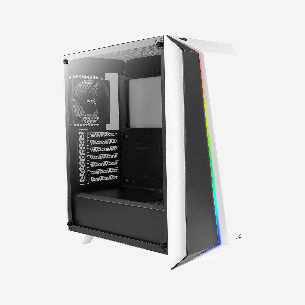 Aerocool CYLONPROWG Blanc - Boîtier PC Midi Tower ATX/micro ATX/Mini-ITX, 2x3.5", 4x2.5", USB 3.2 Gen 1, Ventilateur 120mm arrière, façade RGB, compatible watercooling 240mm - Aerocool CYLONPROWG. Format: Midi Tower, Type: PC, Couleur du produit: Blanc. Facteurs de forme d'alimentation pris en charge: ATX. Prise en charge des diamètres des ventilateurs avants: 120,140 mm, Ventilateurs arrières installés: 1x 120 mm, Pris en charge des diamètres des ventilateurs arrières: 120 mm. Tailles de disques durs supportées: 2.5,3.5". Largeur: 219 mm, Profondeur: 491 mm, Hauteur: 434 mm