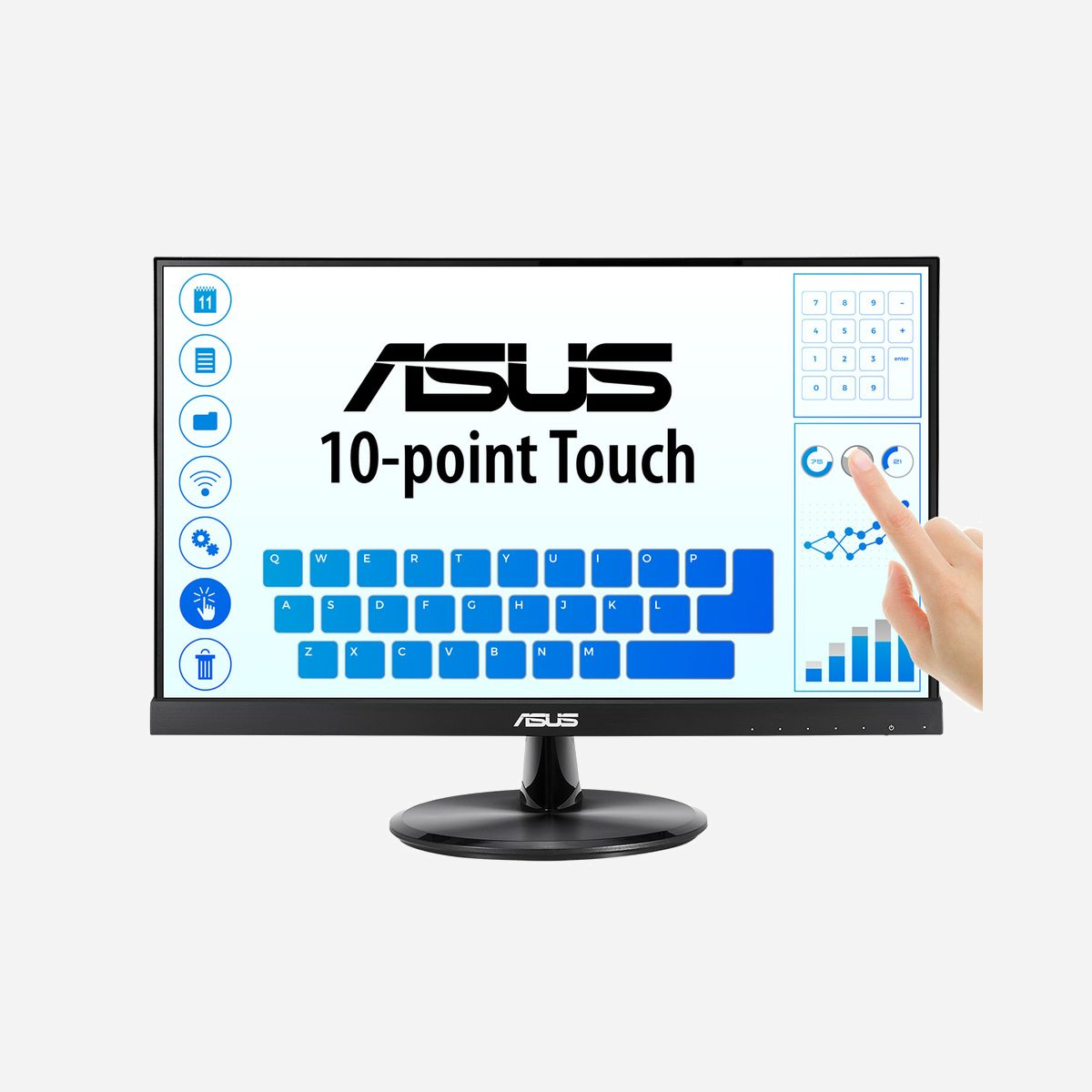 ASUS VT229H Moniteur Tactile 21.5" Full HD LED IPS 1920x1080 5ms 250cd/m² Noir, Hub USB, HDMI 1.4, VESA 100x100, Haut-parleurs 3W - ASUS VT229H. Taille de l'écran: 54,6 cm (21.5"), Résolution de l'écran: 1920 x 1080 pixels, Type HD: Full HD, Technologie d'affichage: LED, Surface d'affichage: Gloss, Temps de réponse: 5 ms, Format d'image: 16:9, Angle de vision horizontal: 178°, Angle de vision vertical: 178°. Haut-parleurs intégrés. Concentrateur USB intégré. Montage VESA. Couleur du produit: Noir