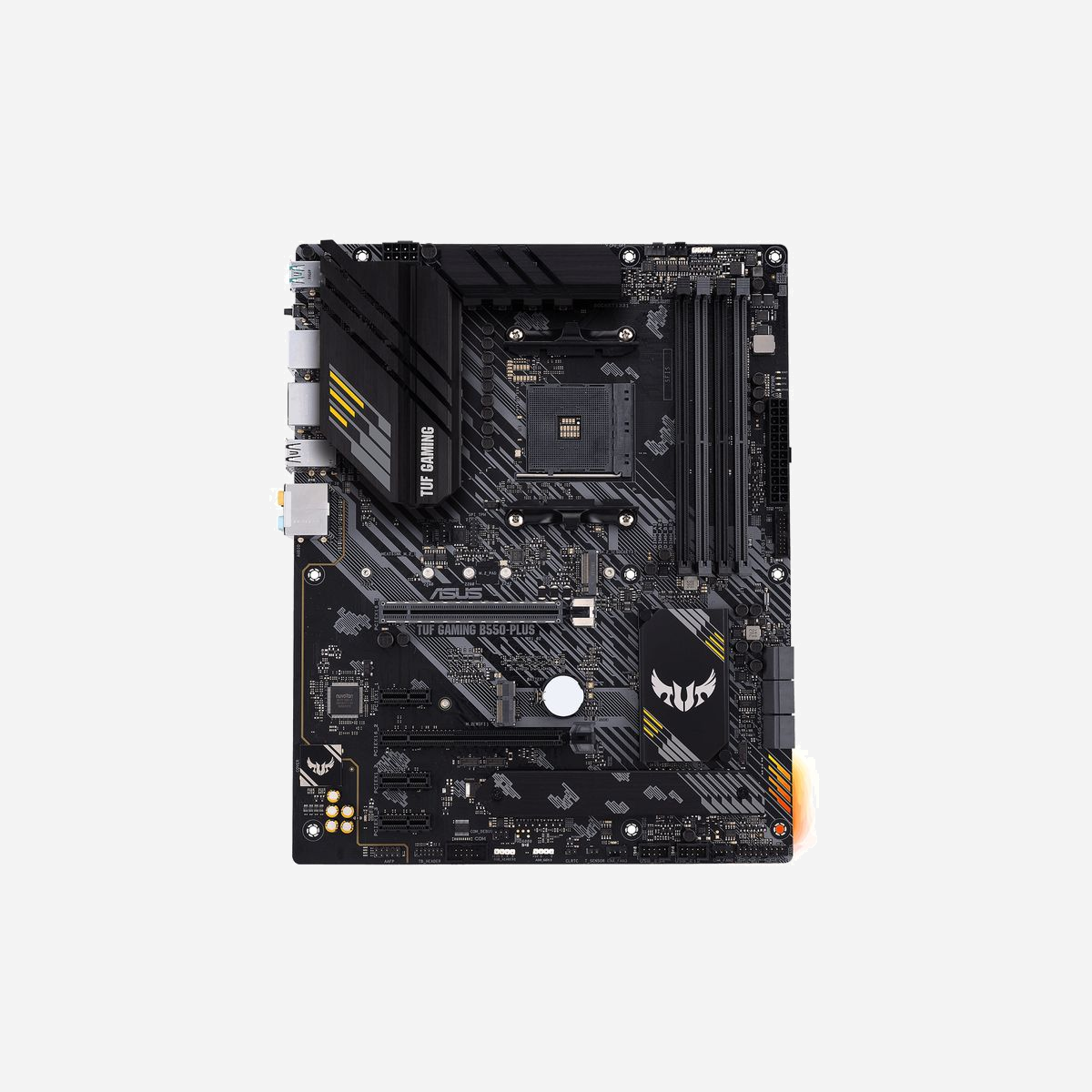 ASUS TUF Gaming B550-PLUS : Carte mère ATX AMD B550 Socket AM4, Ryzen 3000, 4x DDR4 DIMM 128GB max, M.2/SATA, 2.5GbE, Realtek ALC S1200A, 2-Way CrossFireX - ASUS TUF Gaming B550-PLUS. Fabricant de processeur: AMD, Socket de processeur (réceptable de processeur): Emplacement AM4, Processeurs compatibles: AMD Ryzen 3000 Series. Types de mémoire pris en charge: DDR4-SDRAM, Mémoire interne maximale: 128 Go, Type de support (slot): DIMM. Interfaces de lecteur de stockage prises en charge: M.2, SATA, Niveaux RAID: 0, 1, 10. Technologie de Traitement en parallèle: 2-Way CrossFireX. Type d'interface Ethernet: 2.5 Gigabit Ethernet, Contrôleur de réseau local (LAN): Realtek RTL8125B