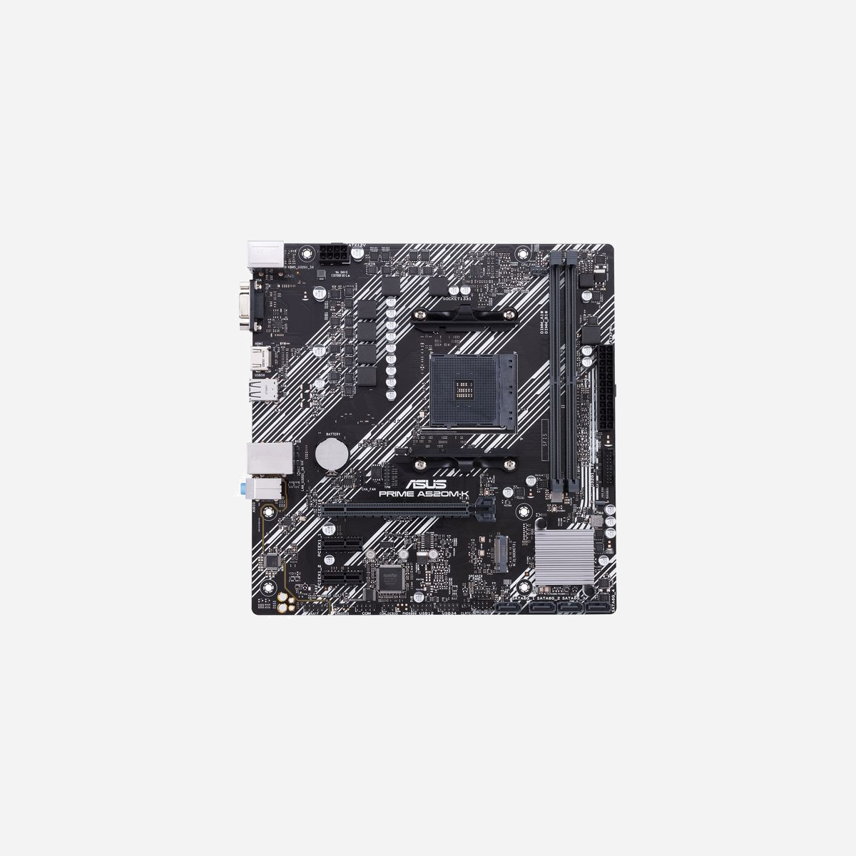 ASUS PRIME A520M-K : Carte mère micro ATX AMD A520 Socket AM4, DDR4, M.2, SATA III, Gigabit Ethernet, Realtek Audio, Supports Ryzen 3/5/7 - ASUS PRIME A520M-K. Fabricant de processeur: AMD, Socket de processeur (réceptable de processeur): Emplacement AM4, Processeurs compatibles: AMD Ryzen™ 3, AMD Ryzen™ 5, AMD Ryzen™ 7. Types de mémoire pris en charge: DDR4-SDRAM, Mémoire interne maximale: 64 Go, Type de support (slot): DIMM. Interfaces de lecteur de stockage prises en charge: M.2, SATA III, Types de lecteurs de stockage pris en charge: HDD & SSD, Niveaux RAID: 0, 1, 10. Connecteur USB: USB Type-A. Type d'interface Ethernet: Gigabit Ethernet, Contrôleur de réseau local (LAN): Realtek RTL8111H
