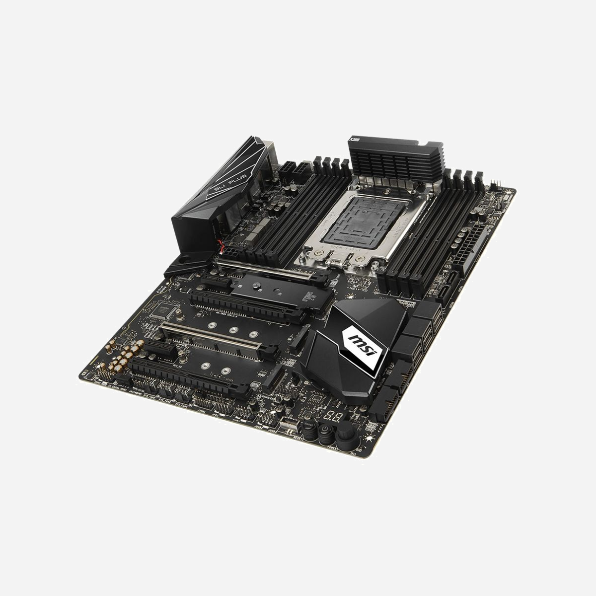 MSI X399 SLI PLUS : Carte mère AMD X399 Socket TR4 ATX, DDR4-SDRAM 128Go max, Quad-Channel, 4-Way CrossFireX/SLI, Gigabit Ethernet Intel I211, RAID 0/1/10, Realtek ALC1220, USB 3.2 Gen 2 - MSI X399 SLI PLUS. Fabricant de processeur: AMD, Socket de processeur (réceptable de processeur): Socket TR4, Processeurs compatibles: AMD Ryzen Threadripper 1000 Series, AMD Ryzen Threadripper 2000 Series. Types de mémoire pris en charge: DDR4-SDRAM, Mémoire interne maximale: 128 Go, Type de support (slot): DIMM. Niveaux RAID: 0, 1, 10. Technologie de Traitement en parallèle: 4-Way CrossFireX, 4-Way SLI. Type d'interface Ethernet: Gigabit Ethernet, Contrôleur de réseau local (LAN): Intel® I211