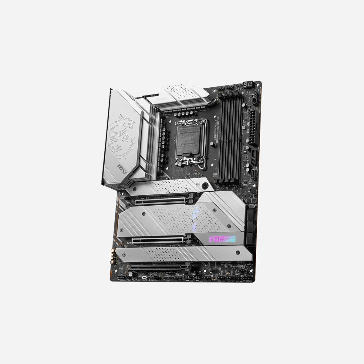 MSI MPG Z690 FORCE WIFI - Carte mère ATX Intel Z690, Socket LGA 1700, DDR5, Wi-Fi 6E, 2.5GbE LAN, Multiples M.2, RAID 0/1/5/10, Crossfire - MSI MPG Z690 FORCE WIFI. Fabricant de processeur: Intel, Socket de processeur (réceptable de processeur): LGA 1700, Processeurs compatibles: Intel® Core™ i3, Intel® Core™ i5, Intel® Core™ i7, Intel® Core™ i9. Types de mémoire pris en charge: DDR5-SDRAM, Mémoire interne maximale: 128 Go, Type de support (slot): DIMM. Interfaces de lecteur de stockage prises en charge: M.2, SATA, Niveaux RAID: 0, 1, 5, 10. Technologie de Traitement en parallèle: Crossfire. Type d'interface Ethernet: 2.5 Gigabit Ethernet, Contrôleur de réseau local (LAN): Intel I225-V, Norme Wi-Fi: Wi-Fi 6E (802.11ax)