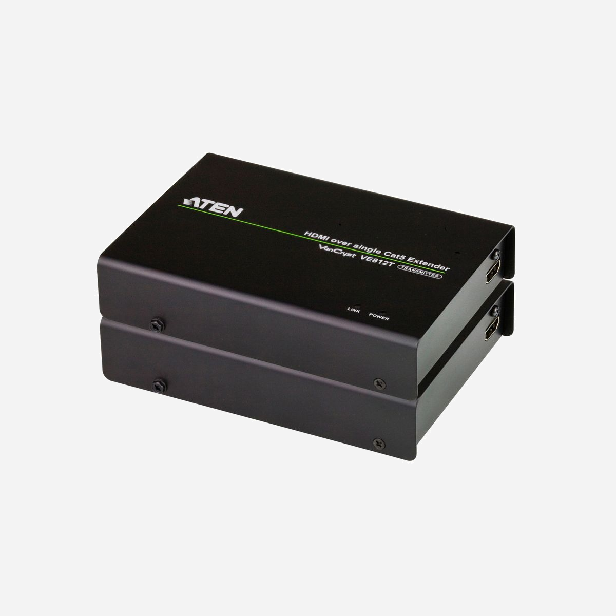 ATEN VE812 Extendeur Audio/Vidéo Émetteur-Récepteur, Résolution 4000x2000, Cat5e jusqu'à 100m, HDMI In/Out, Alimentation 5.3V, RoHS, Noir - ATEN VE812. Type: Émetteur et récepteur AV, Résolution maximale: 4000 x 2000 pixels, Types de câbles soutenus: Cat5e. Tension de fonctionnement: 5,3 V. Dimensions du récepteur (L x P x H): 103 x 141,7 x 30 mm, Poids du récepteur: 400 g, Dimensions du transmetteur ( L x P x H): 103 x 141,7 x 30 mm