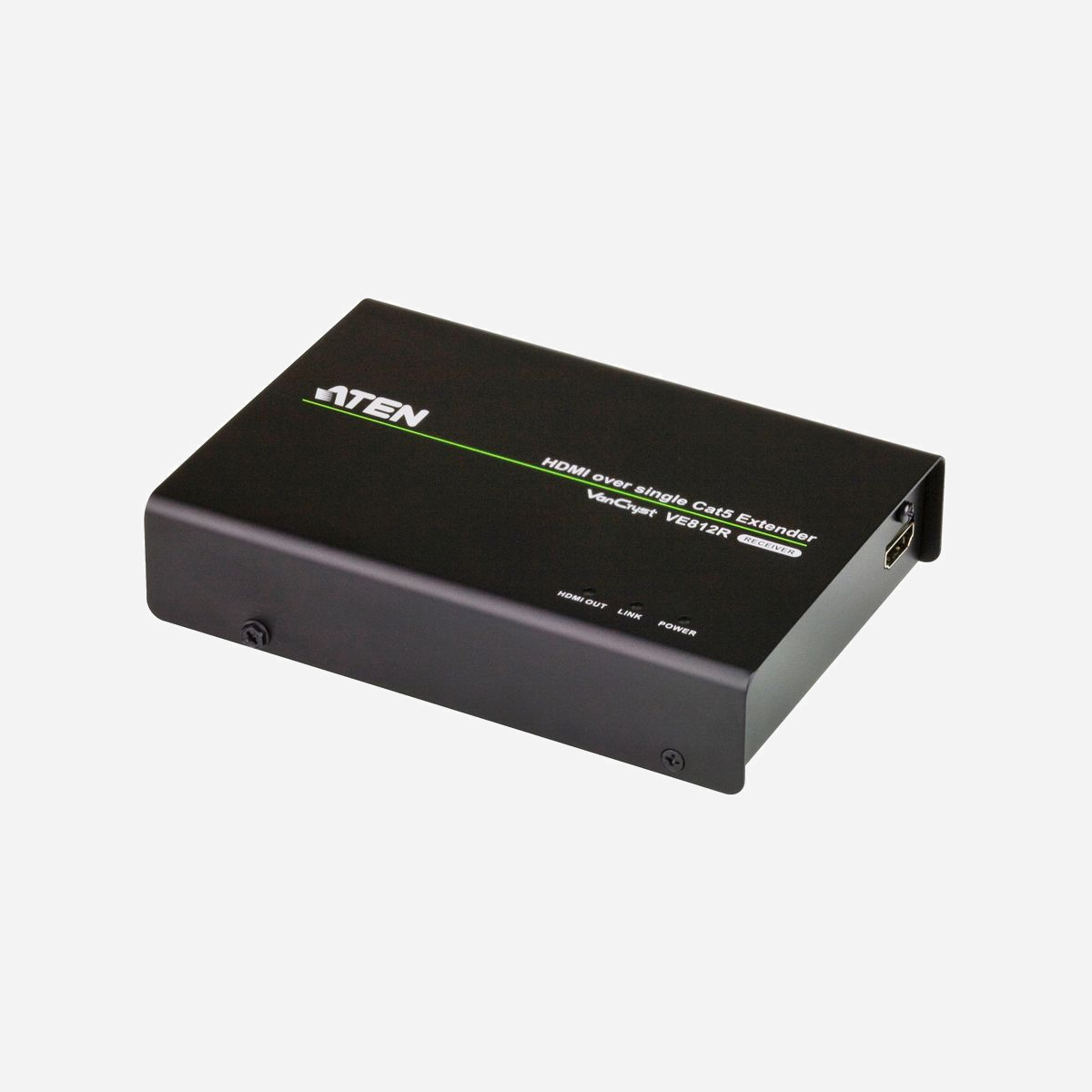 ATEN VE812R Répéteur AV HDMI 1920x1080p, Extension Audio/Vidéo jusqu'à 100m via RJ-45, Consommation 4.5W, 103x141.7x30mm - ATEN VE812R. Type: Répéteur AV, Résolution maximale: 1920 x 1080 pixels, Distance de transfert maximale: 100 m. Sortie Vidéo: HDMI. Consommation électrique typique: 4,5 W. Dimensions du récepteur (L x P x H): 103 x 141,7 x 30 mm, Poids du récepteur: 430 g
