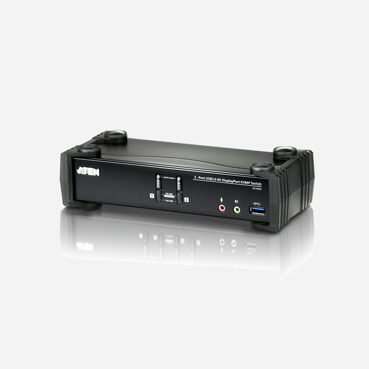 ATEN Commutateur KVMP™ CS1922-AT-G DisplayPort 4K 2 Ports USB 3.0, Hub USB 3.2 Gen 1, Résolution 4096x2160, Câbles inclus, Compatible Windows/Linux/Mac - Le commutateur KVMP™ DisplayPort 4K 2 ports USB 3.0 ATEN CS1922 fournit les dernières innovations en matière de technologie de commutation KVM de bureau pour la demande croissante de qualité vidéo et de vitesses de transfert supérieures sur les ordinateurs modernes. L'ATEN CS1922 offre une performance sans précédent offrant une résolution 4K, la prochaine génération de hub USB 3.1 Gen 1 avec des taux de transfert de données SuperSpeed de 5 Gbps et des opérations conviviales améliorées.<br>1x CS1922 Commutateur KVMP™ DisplayPort 4K 2 ports USB 3.0<br>2x LIN5-20K1-K13G Câbles DisplayPort<br>2x LIN6-11C1-E12G Câbles USB 3.0<br>2x LIN5-0205-21CG Câbles audio<br>2x LIN5-0205-21DG Câbles audio<br>1x 0AD8-8005-40MG Adaptateur d'alimentation<br>1x LIN2-418K-E12G Cordon d’alimentation<br>1x Instructions utilisateur