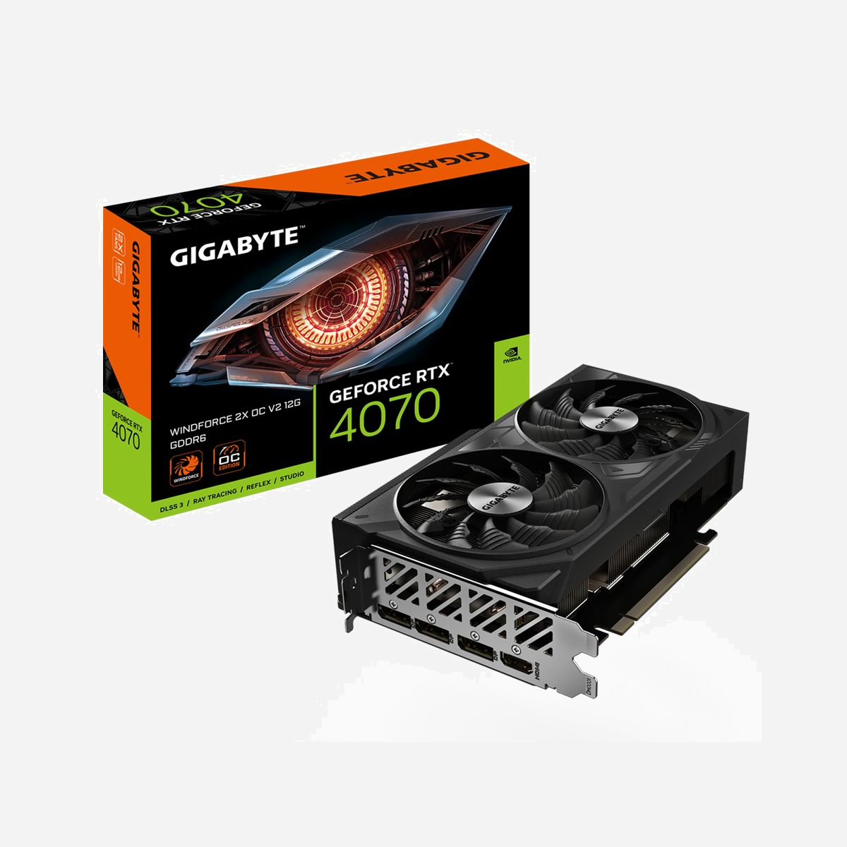 GIGABYTE GeForce RTX 4070 WINDFORCE 2X OC V2 12GB GDDR6 - Fréquence 2490MHz, 5888 Cœurs CUDA, PCI-E 4.0, 3xDisplayPort 1.4a, HDMI 2.1a - Les cartes graphiques NVIDIA de GIGABYTE permettent de réaliser des prouesses de jeu inégalées. Conçus pour des performances de pointe et une excellence visuelle, nos GPU redéfinissent les normes de jeu. Avec des solutions de refroidissement avancées et des technologies de pointe, les cartes graphiques NVIDIA de GIGABYTE offrent des visuels époustouflants et des expériences de jeu fluides, permettant aux joueurs de dominer chaque champ de bataille virtuel avec confiance et précision.