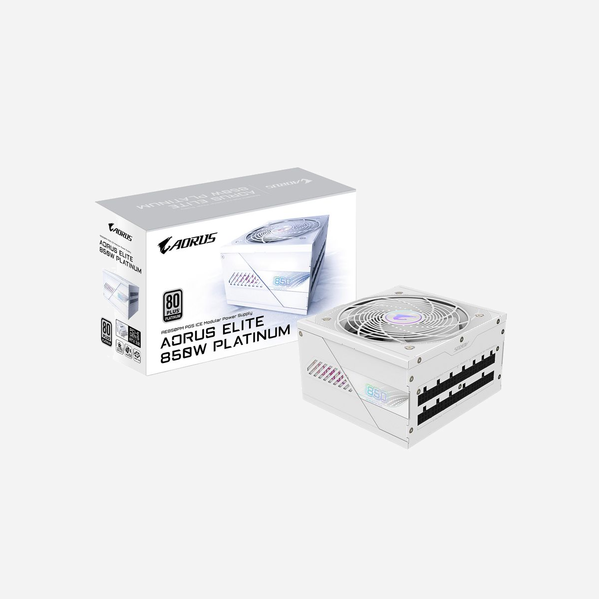 GIGABYTE AORUS ELITE P850W ICE - Alimentation 850W ATX 3.1 80 PLUS Platinum Full Modulaire, Ventilateur 120mm, Protections OVP/OPP/SCP/UVP, PFC Actif - Assurez une livraison d'énergie fiable et efficace avec les alimentations GIGABYTE. Conçues pour des performances optimales et une durabilité, nos blocs d'alimentation offrent une énergie stable et constante pour alimenter vos systèmes hautes performances. Avec des protections avancées et des composants de haute qualité, les alimentations GIGABYTE vous offrent la confiance nécessaire pour des expériences informatiques fluides et sans interruption.