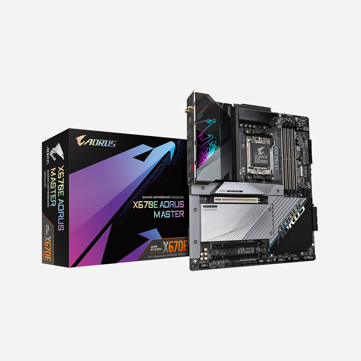 GIGABYTE X670E AORUS MASTER : Carte mère ATX AMD X670 Socket AM5 DDR5-SDRAM 192Go, M.2/SATA II, Wi-Fi 6E, 2.5GbE, PCIe 4.0, Compatible Windows 10/11 - GIGABYTE X670E AORUS MASTER. Fabricant de processeur: AMD, Socket de processeur (réceptable de processeur): Emplacement AM5, Processeurs compatibles: AMD Ryzen™ 7. Types de mémoire pris en charge: DDR5-SDRAM, Mémoire interne maximale: 192 Go, Type de support (slot): DIMM. Interfaces de lecteur de stockage prises en charge: M.2, SATA II, Types de lecteurs de stockage pris en charge: HDD & SSD, Niveaux RAID: 0, 1, 10. Type d'interface Ethernet: 2.5 Gigabit Ethernet, Norme Wi-Fi: Wi-Fi 6E (802.11ax), Standards wifi: 802.11a, 802.11b, 802.11g, Wi-Fi 4 (802.11n), Wi-Fi 5 (802.11ac), Wi-Fi 6 (802.11ax), Wi-Fi 6E.... composant pour: PC, Elément de forme de carte mère: ATX, famille de composant de produits: AMD