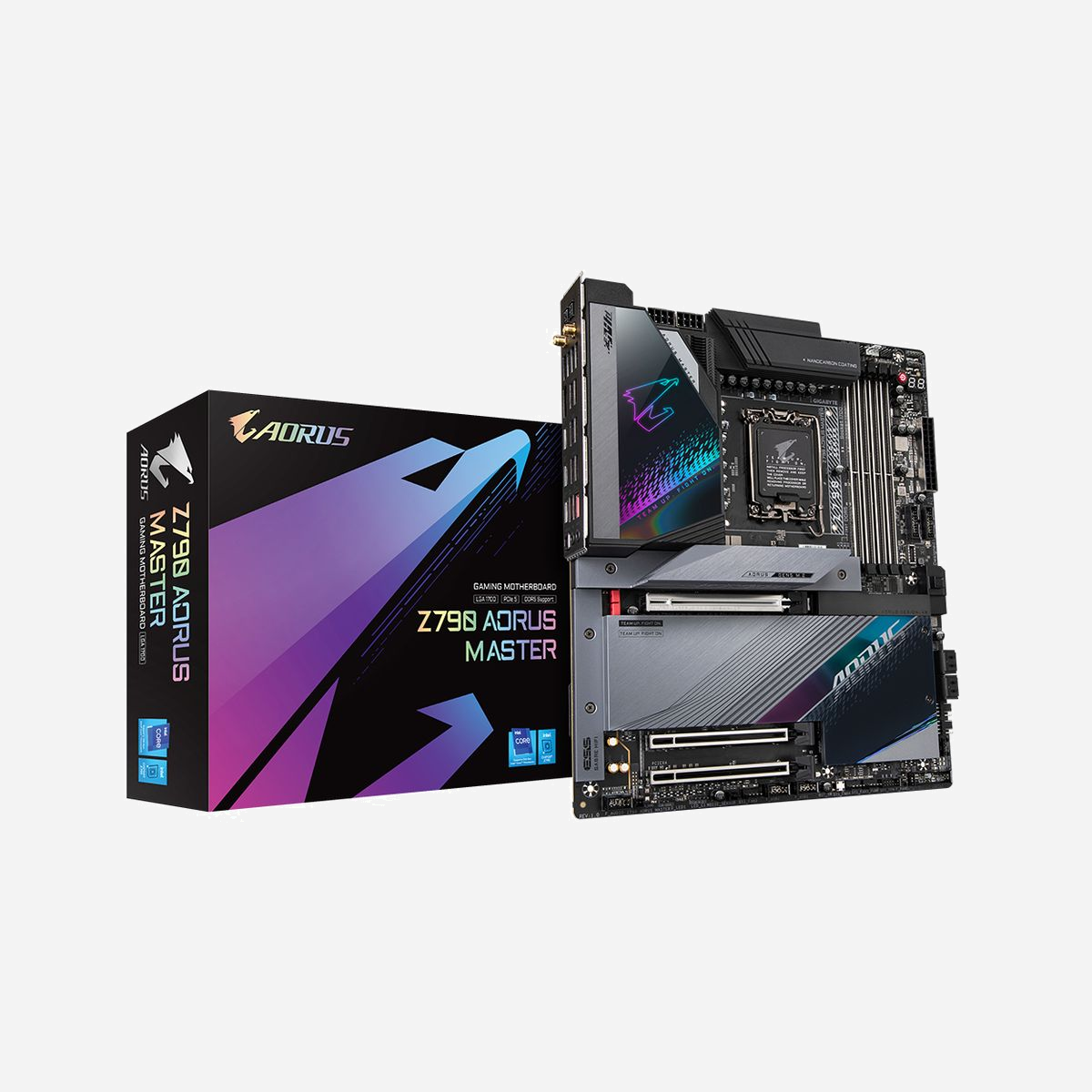 GIGABYTE Z790 AORUS MASTER : Carte mère Intel Z790, Socket LGA 1700, DDR5 jusqu'à 192GB, M.2 PCIe 5.0, Wi-Fi 6E, LAN 10GbE, ATX étendu - GIGABYTE Z790 AORUS MASTER. Fabricant de processeur: Intel, Socket de processeur (réceptable de processeur): LGA 1700, Processeurs compatibles: Intel® Celeron®, Intel® Core™ i3, Intel® Core™ i5, Intel® Core™ i7, Intel® Core™ i9,.... Types de mémoire pris en charge: DDR5-SDRAM, Mémoire interne maximale: 192 Go, Type de support (slot): DIMM. Interfaces de lecteur de stockage prises en charge: M.2, PCI Express 4.0, PCI Express 5.0, SATA III, Types de lecteurs de stockage pris en charge: HDD & SSD, Niveaux RAID: 0, 1, 5, 10. Technologie de Traitement en parallèle: Crossfire, Résolution maximale: 4096 x 2304 pixels. Connecteur USB: USB Type-A, USB Type-C