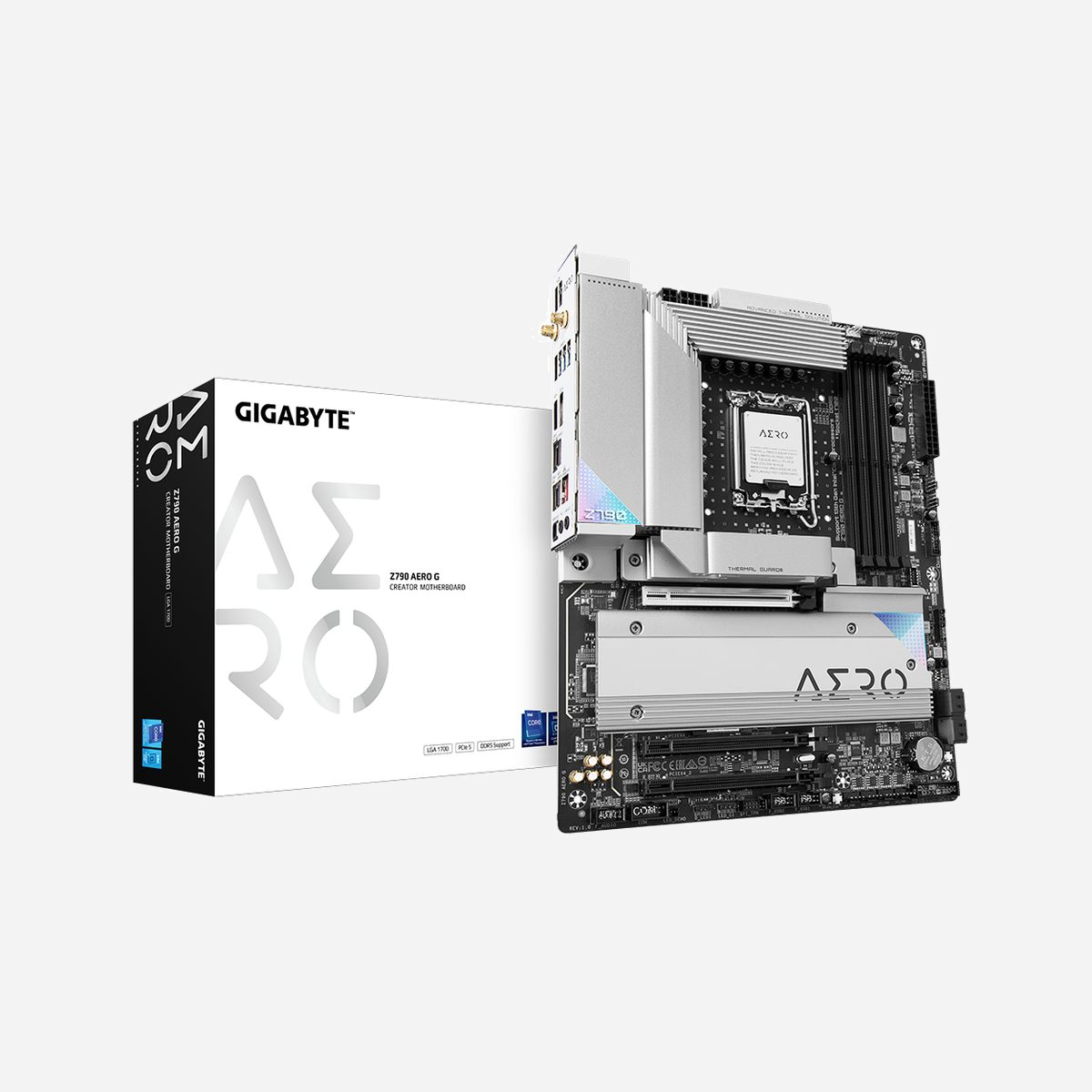 GIGABYTE Z790 AERO G : Carte mère ATX Intel Z790, Socket LGA 1700, DDR5 jusqu'à 192GB 7600MHz, 5x M.2, WiFi 6E, 2.5GbE LAN, USB 3.2 Gen2/Gen2x2 - GIGABYTE Z790 AERO G. Fabricant de processeur: Intel, Socket de processeur (réceptable de processeur): LGA 1700, Processeurs compatibles: Intel® Celeron®, Intel® Core™ i3, Intel® Core™ i5, Intel® Core™ i7, Intel® Core™ i9,.... Types de mémoire pris en charge: DDR5-SDRAM, Mémoire interne maximale: 192 Go, Type de support (slot): DIMM. Interfaces de lecteur de stockage prises en charge: M.2, PCI Express 4.0, PCI Express 5.0, SATA III, Types de lecteurs de stockage pris en charge: HDD & SSD, Niveaux RAID: 0, 1, 5, 10. Technologie de Traitement en parallèle: Crossfire, Résolution maximale: 4096 x 2304 pixels. Connecteur USB: USB Type-A, USB Type-C