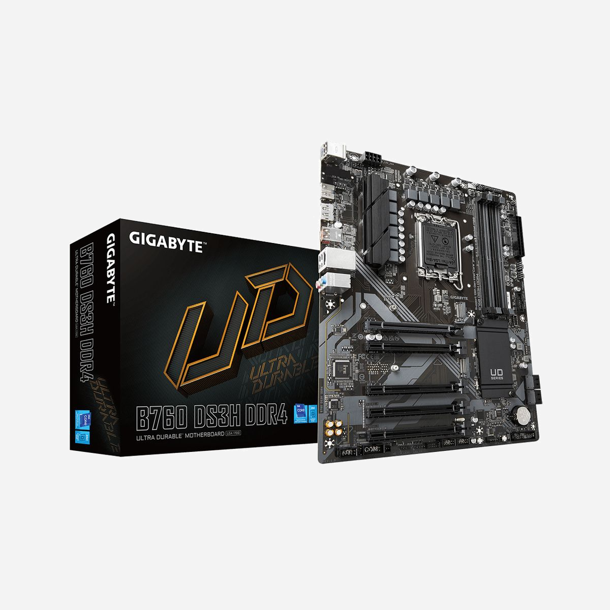 GIGABYTE B760 DS3H DDR4 : Carte Mère Intel B760 Express LGA 1700 ATX, 4x DDR4 DIMM jusqu'à 128Go, M.2 PCIe 4.0, SATA III, USB Type-C, Gigabit Ethernet - GIGABYTE B760 DS3H DDR4. Fabricant de processeur: Intel, Socket de processeur (réceptable de processeur): LGA 1700, Processeurs compatibles: Intel® Celeron®, Intel® Core™ i3, Intel® Core™ i5, Intel® Core™ i7, Intel® Core™ i9,.... Types de mémoire pris en charge: DDR4-SDRAM, Mémoire interne maximale: 128 Go, Type de support (slot): DIMM. Interfaces de lecteur de stockage prises en charge: M.2, PCI Express 4.0, SATA III, Types de lecteurs de stockage pris en charge: HDD & SSD, Niveaux RAID: 0, 1, 5, 10. Résolution maximale: 4096 x 2304 pixels. Connecteur USB: USB Type-A, USB Type-C