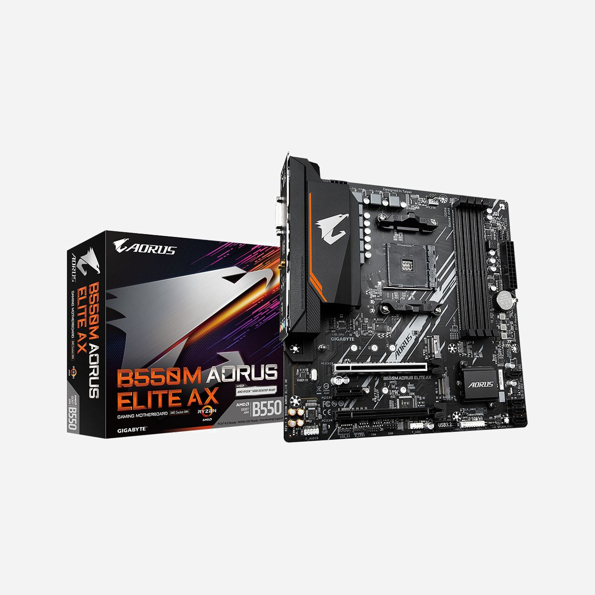GIGABYTE B550M AORUS ELITE AX : Carte mère AMD AM4 Ryzen 5000, DDR4 4733MHz, 2x M.2 PCIe 4.0/3.0, Wi-Fi 6E, LAN 1GbE, USB 3.2 Gen 1 - Améliorez votre expérience informatique avec les séries de cartes mères renommées de GIGABYTE : AORUS, AERO et GIGABYTE. Dotées de designs innovants et de fonctionnalités avancées, ces cartes offrent des performances et une fiabilité exceptionnelles. Que vous soyez un joueur, un créateur de contenu ou un professionnel, nos séries répondent à vos besoins, en garantissant une qualité sans compromis et une technologie de pointe.