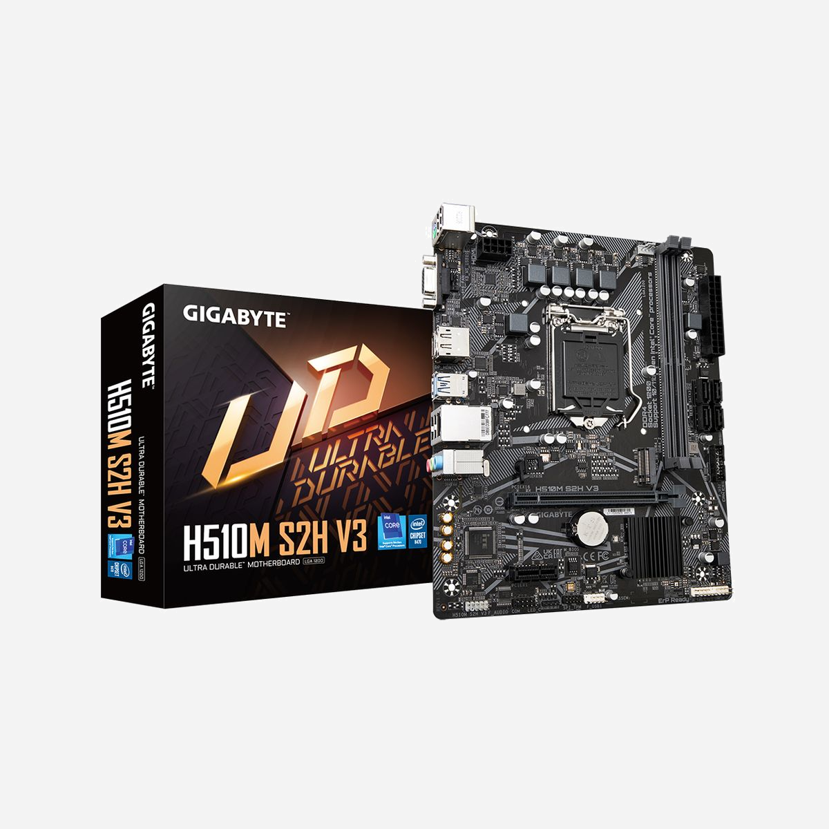 GIGABYTE H510M S2H V3 - Carte mère micro ATX - Socket LGA 1200 Intel H470 Express - DDR4 - M.2 - USB 3.2 Gen 1 - HDMI/DisplayPort - LAN Gigabit - GIGABYTE H510M S2H V3. Fabricant de processeur: Intel, Socket de processeur (réceptable de processeur): LGA 1200 (Socket H5), Processeurs compatibles: Intel® Celeron®, Intel® Core™ i3, Intel® Core™ i5, Intel® Core™ i7, Intel® Core™ i9, Intel® Pentium®. Types de mémoire pris en charge: DDR4-SDRAM, Mémoire interne maximale: 64 Go, Type de support (slot): DIMM. Interfaces de lecteur de stockage prises en charge: M.2, PCI Express 3.0, SATA III, Types de lecteurs de stockage pris en charge: HDD & SSD. Résolution maximale: 4096 x 2304 pixels. Connecteur USB: USB Type-A