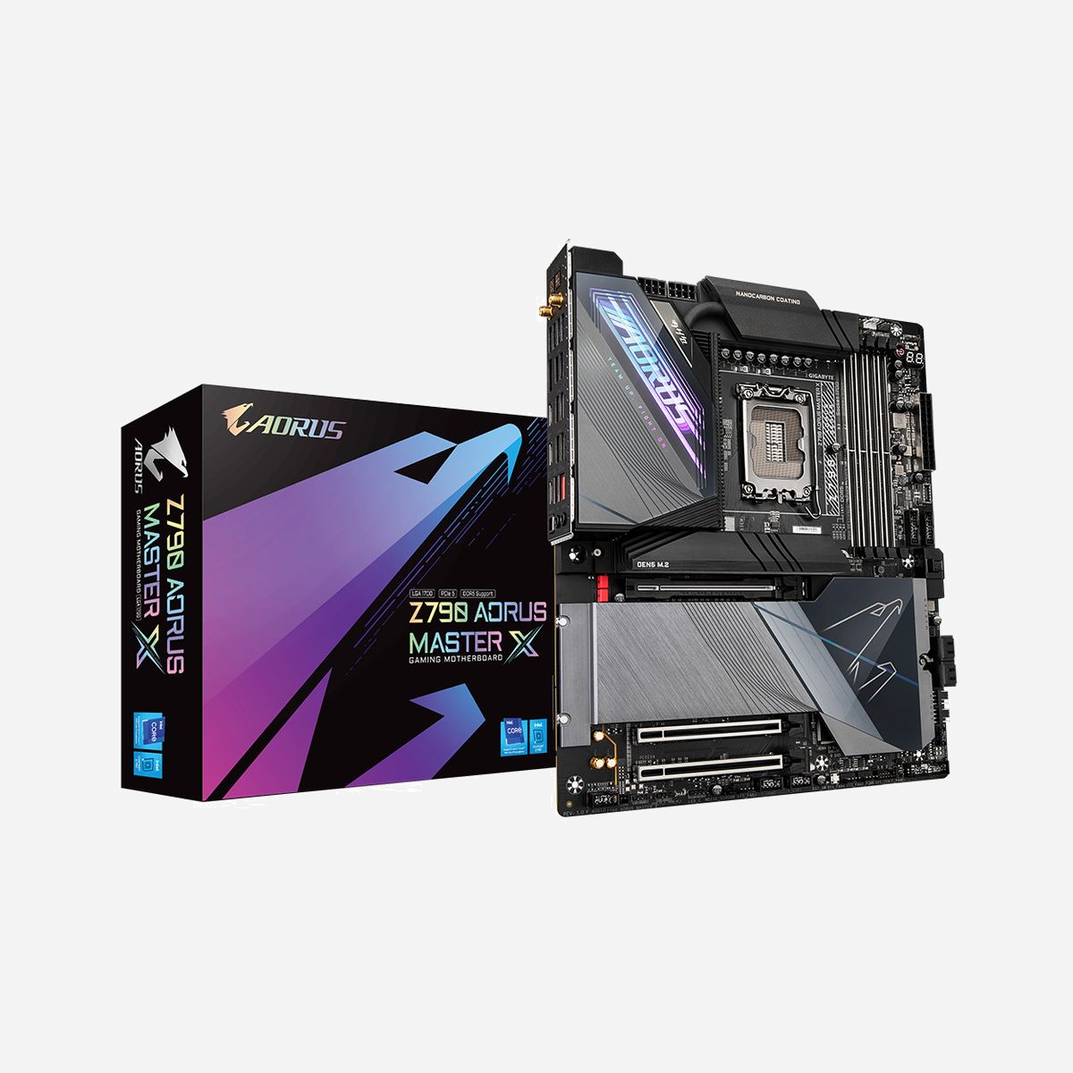 GIGABYTE Z790 AORUS MASTER X : Carte mère Intel Z790 Express LGA 1700, DDR5 jusqu'à 192Go, M.2/SATA III, Wi-Fi 7, 10GbE LAN, Realtek ALC1220-VB - GIGABYTE Z790 AORUS MASTER X. Fabricant de processeur: Intel, Socket de processeur (réceptable de processeur): LGA 1700, Processeurs compatibles: Intel® Celeron®, Intel® Core™ i3, Intel® Core™ i5, Intel® Core™ i7, Intel® Core™ i9,.... Types de mémoire pris en charge: DDR5-SDRAM, Mémoire interne maximale: 192 Go, Type de support (slot): DIMM. Interfaces de lecteur de stockage prises en charge: M.2, SATA III, Types de lecteurs de stockage pris en charge: HDD & SSD, Niveaux RAID: 0, 1, 5, 10. Résolution maximale: 4096 x 2304 pixels. Connecteur USB: USB Type-A, USB Type-C