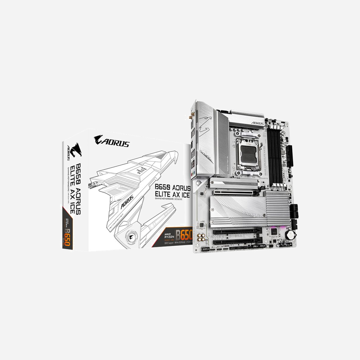 GIGABYTE B650 AORUS ELITE AX ICE : Carte mère AMD AM5 Ryzen 7000/8000/9000, DDR5 8000 MHz (OC), PCIe 5.0 M.2, Wi-Fi 6E, LAN 2.5GbE, USB 3.2 Gen 2x2 - Améliorez votre expérience informatique avec les séries de cartes mères renommées de GIGABYTE : AORUS, AERO et GIGABYTE. Dotées de designs innovants et de fonctionnalités avancées, ces cartes offrent des performances et une fiabilité exceptionnelles. Que vous soyez un joueur, un créateur de contenu ou un professionnel, nos séries répondent à vos besoins, en garantissant une qualité sans compromis et une technologie de pointe.