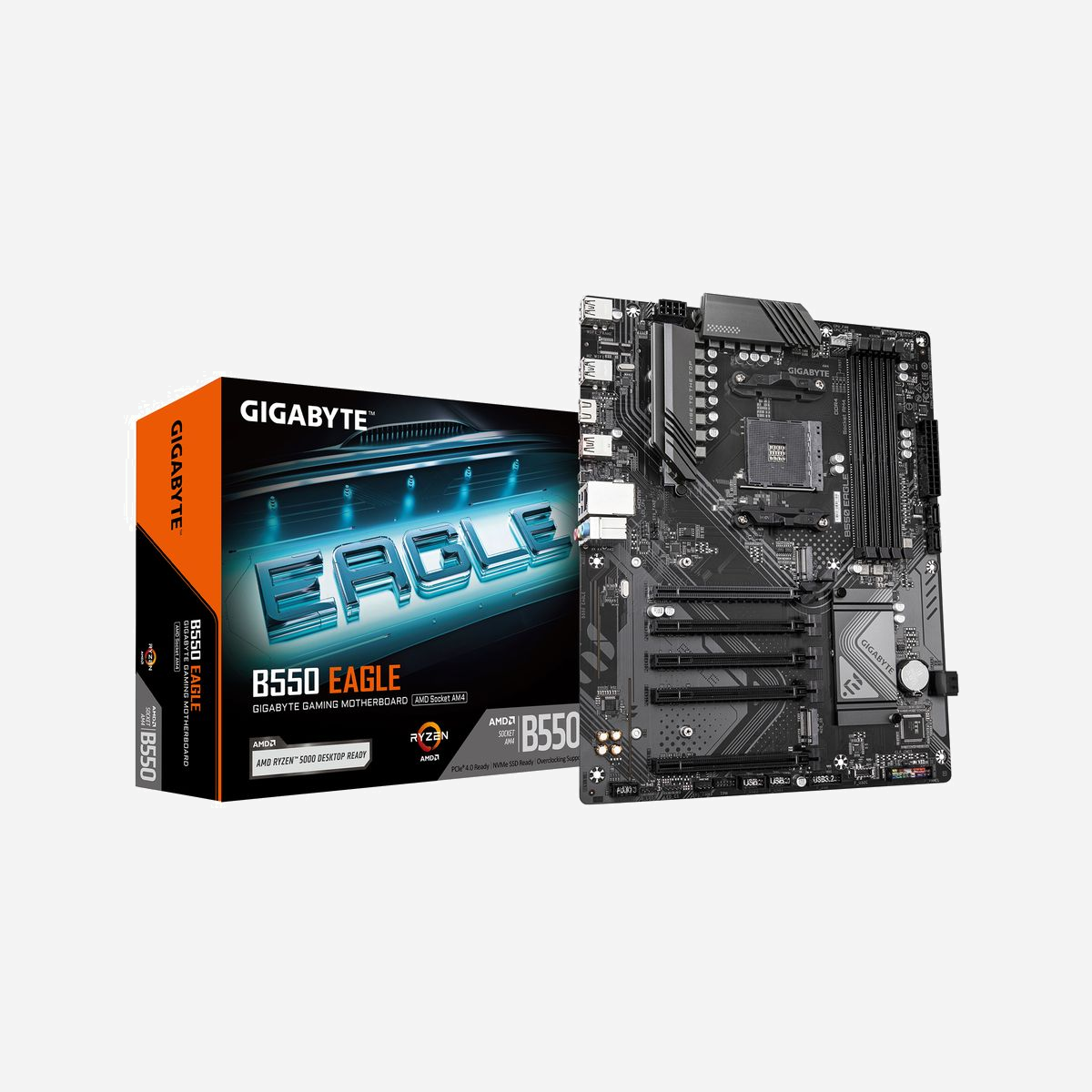 GIGABYTE B550 EAGLE : Carte mère AMD AM4, DDR4 3200MHz, PCIe 4.0/3.0 M.2, LAN 1GbE, USB 3.2 Gen2, Chipset AMD B550, ATX, Realtek ALC897 - Améliorez votre expérience informatique avec les séries de cartes mères renommées de GIGABYTE : AORUS, AERO et GIGABYTE. Dotées de designs innovants et de fonctionnalités avancées, ces cartes offrent des performances et une fiabilité exceptionnelles. Que vous soyez un joueur, un créateur de contenu ou un professionnel, nos séries répondent à vos besoins, en garantissant une qualité sans compromis et une technologie de pointe.
