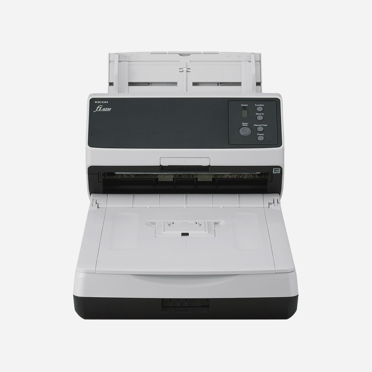 Ricoh fi-8250 Scanner ADF/Manuel 600 DPI A4 - Dual CIS/CCD - 50 ppm - USB 3.2/Ethernet - Formats JPEG, PDF, PNG, TIFF - PaperStream IP/Capture - <b>Une conception qui redéfinit les standards du marché</b><br><br><b>PFU Clear Image Capture</b><br>PFU Clear Image Capture est une technologie propriétaire innovante et est désormais disponible sur la série fi-8000. Le rendu d'image fidèle et la prévention du décalage des couleurs permettent d'obtenir des taux de précision de l'OCR et une qualité d'image qui dépassent les capacités du CIS ou du CCD standard. De plus, grâce à l’efficacité de cette technologie, la consommation d'énergie est réduite lors de chaque numérisation. Le PFU Clear Image Capture permet également de capturer une large gamme de types de documents de 20 à 465 g/m², y compris les enveloppes A4, les cartes, les passeports ou les livrets jusqu'à 7 mm d'épaisseur. <br><br><b>Une technologie fiable </b><br><br><b>Contrôle de séparation automatique</b><br>Notre contrôle de séparation automatique breveté assure un débit fluide, de sorte que les organisations peuvent numériser des volumes de documents importants et des lots de documents mixtes en toute confiance. En détectant le poids des documents, en adaptant et en s’ajustant automatiquement au format, les erreurs d'alimentation et les interruptions de numérisation sont éliminées. Cela garantit la stabilité de l'alimentation même avec des documents hétérogènes et évite aux utilisateurs de perdre du temps à les trier. Le chargeur automatique de documents (ADF), avec sa capacité de 100 feuilles et sa rapidité accrue, offre aux collaborateurs une numérisation plus efficace à haut débit.<br><br><b>Protection du papier à la pointe de l'industrie</b><br>La série fi-8000 protège les documents contre les dommages grâce à une technologie innovante. La fonction brevetée Image Monitoring identifie en temps réel les documents trop inclinés et interrompt le processus de numérisation avant qu'ils ne soient endommagés. La technologie Intelligent Sonic Paper Protection fait de même s'il détecte des bruits d'alimentation anormaux (à l'exception des modèles fi-8150, fi-8250). La fonction lag detection permet quant à elle de s'assurer que les documents s'alimentent à la vitesse prévue. <br><br><b>Des logiciels qui améliorent l'efficacité et la productivité</b><br><br><b>PaperStream IP</b><br>Un logiciel pilote qui nettoie et optimise les fichiers image, pour un accès et un stockage plus rapides, et moins coûteux.<br><br><b>Pilote de scanner compatible TWAIN et ISIS</b><br>- Fonctionnalités d’amélioration de l’image dernier cri intégrées<br>- Reconnaissance de codes à barres et de Patch code<br>- Profils de numérisation prédéfinis et personnalisés pour les tâches courantes<br>- Aide l’utilisateur lorsque cela est nécessaire avec un guidage visuel grâce à la fonction « numérisation assistée »<br>- Recadrage automatique, correction d’alignement automatique, détection automatique des couleurs, detection et suppression automatique des pages blanches<br><br><b>PaperStream Capture</b><br>Rationalise et automatise la capture dans les flux de travail.<br><br><b>PaperStream ClickScan</b><br>Numérisation ad hoc en un clic.<br><br><b>Scanner Central Admin</b><br>Jusqu’à 1 000 scanners gérés à distance et en temps réel.<br><br><b>PaperStream IP Net </b><br>Pour des architectures de capture flexibles et adaptables<br><br><b>PaperStream NX Manager </b><br>Pour une capture centralisée et basée sur un serveur.<br><br><b>Maîtrise spécifique de la capture de passeport </b><br>Le mécanisme d'alimentation breveté assure une capture sûre des passeports sans feuille de protection†, tandis que la reconnaissance MRZ garantit un traitement toujours précise des données personnelles.<br><br><b>Une productivité inédite pour répondre à des besoins concrets </b><br><br><b>Détection améliorée de l'alimentation multiple</b><br>Les arrêts inutiles dans le processus de numérisation sont éliminés en reconnaissant et en ignorant automatiquement les cartes plastifiées, les étiquettes et les petites pièces jointes prédéfinies. Cette technologie brevetée est une évolution par rapport à la détection standard d'alimentation multiple qui s'arrête lorsque tout ce qui dépasse une seule feuille est identifié pendant l'alimentation.<br><br><b>Haute vitesse, haut débit</b><br>Avec un temps de démarrage rapide et une vitesse de numérisation de 90 ppm en recto-verso, la série fi-8000 offre un processus de numérisation très efficace pour une productivité optimale des groupes de travail. L'intégration de la connectivité USB 3.2 et gigabit LAN permet également un transfert rapide des fichiers.<br><br><b>Contrôle de l'overscan*</b><br>Ajustement automatique de la zone de numérisation pour éviter la perte d'image sur les documents de travers, éliminant ainsi le besoin de re-numériser. Trois capteurs positionnés avec précision détectent les bords du document et ajustent la zone de numérisation en conséquence pour s'adapter au document, même s'il a été inséré dans un angle oblique. Les utilisateurs peuvent scanner en toute sécurité, sachant que le document entier sera numérisé à chaque fois et qu'aucune partie de l'image ne sera jamais perdue. *À l'exception des modèles fi-8150, fi-8250.<br><br><b>Rouleaux en uréthane</b><br>Les rouleaux en uréthane résistent à l'absorption d'huile provenant du papier autocopiant, contrairement aux rouleaux en caoutchoucs EPDM qui peuvent gonfler et affecter l’alimentation. Le maintien des rouleaux en uréthane permet d'éviter les erreurs d'alimentation et les bourrages pour une alimentation constante. <br><br><b>Bac de réception</b><br>Le support d'empilement ergonomique du bac de réception éjecte proprement les documents numérisés pour un classement post-numérisation plus rapide et plus facile.