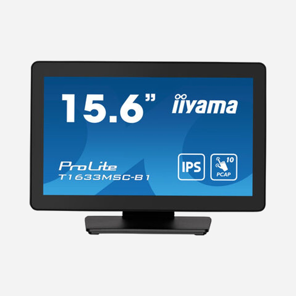 Iiyama ProLite T1633MSC-B1 Moniteur LCD Tactile 15.6" Full HD IPS 1920x1080, 450cd/m², 5ms, HDMI/DisplayPort, USB Hub, VESA 100x100, Noir - iiyama ProLite T1633MSC-B1. Taille de l'écran: 39,6 cm (15.6"), Résolution de l'écran: 1920 x 1080 pixels, Type HD: Full HD, Technologie d'affichage: LCD, Temps de réponse: 5 ms, Format d'image: 16:9, Angle de vision horizontal: 178°, Angle de vision vertical: 178°. Haut-parleurs intégrés. Concentrateur USB intégré. Montage VESA. Couleur du produit: Noir