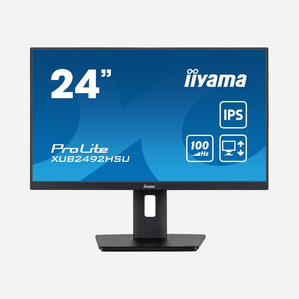 Iiyama XUB2492HSU-B6 : Écran 23.8" LED Full HD, IPS, 1920x1080, 0.4ms, 100Hz, DP 1.4, HDMI, Hub USB, AMD FreeSync, Noir - iiyama XUB2492HSU-B6. Taille de l'écran: 60,5 cm (23.8"), Résolution de l'écran: 1920 x 1080 pixels, Type HD: Full HD, Technologie d'affichage: LED, Temps de réponse: 0,4 ms, Format d'image: 16:9, Angle de vision horizontal: 178°, Angle de vision vertical: 178°. Haut-parleurs intégrés. Concentrateur USB intégré. Montage VESA, Réglage de la hauteur. Couleur du produit: Noir