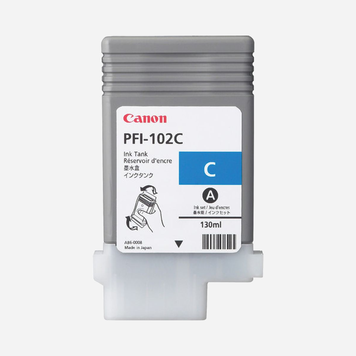 Canon PFI-102C Cartouche d'encre Cyan Original 130ml pour imagePROGRAF iPF500/iPFx00 Series - Référence 0896B001 (Japon) - Canon PFI-102C. Volume d'encre de couleur: 130 ml, Couleurs d'impression: Cyan