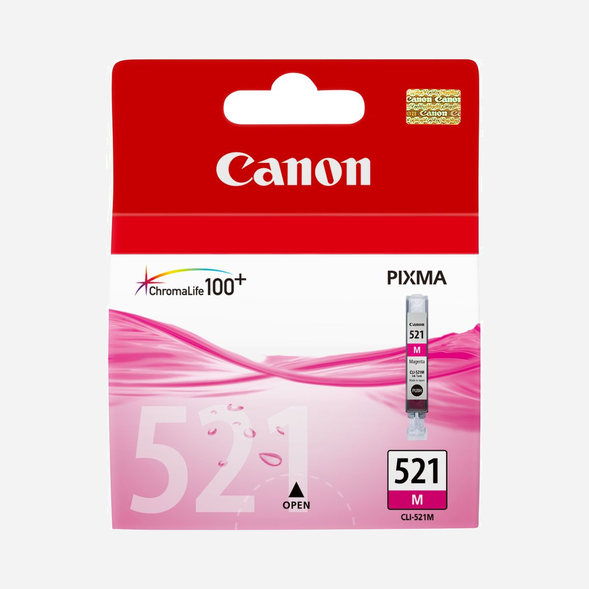 Cartouche d'encre Canon CLI-521M Magenta, Pigmentée, 9ml, Original, pour Imprimantes Jet d'Encre Canon iP/MP/MX Series - Ce réservoir d'encre magenta de 9 ml permet d'imprimer des documents et photos. Utilisez du papier photo Canon lors de vos impressions, et le système ChromaLife100+ protègera vos photos de la décoloration.