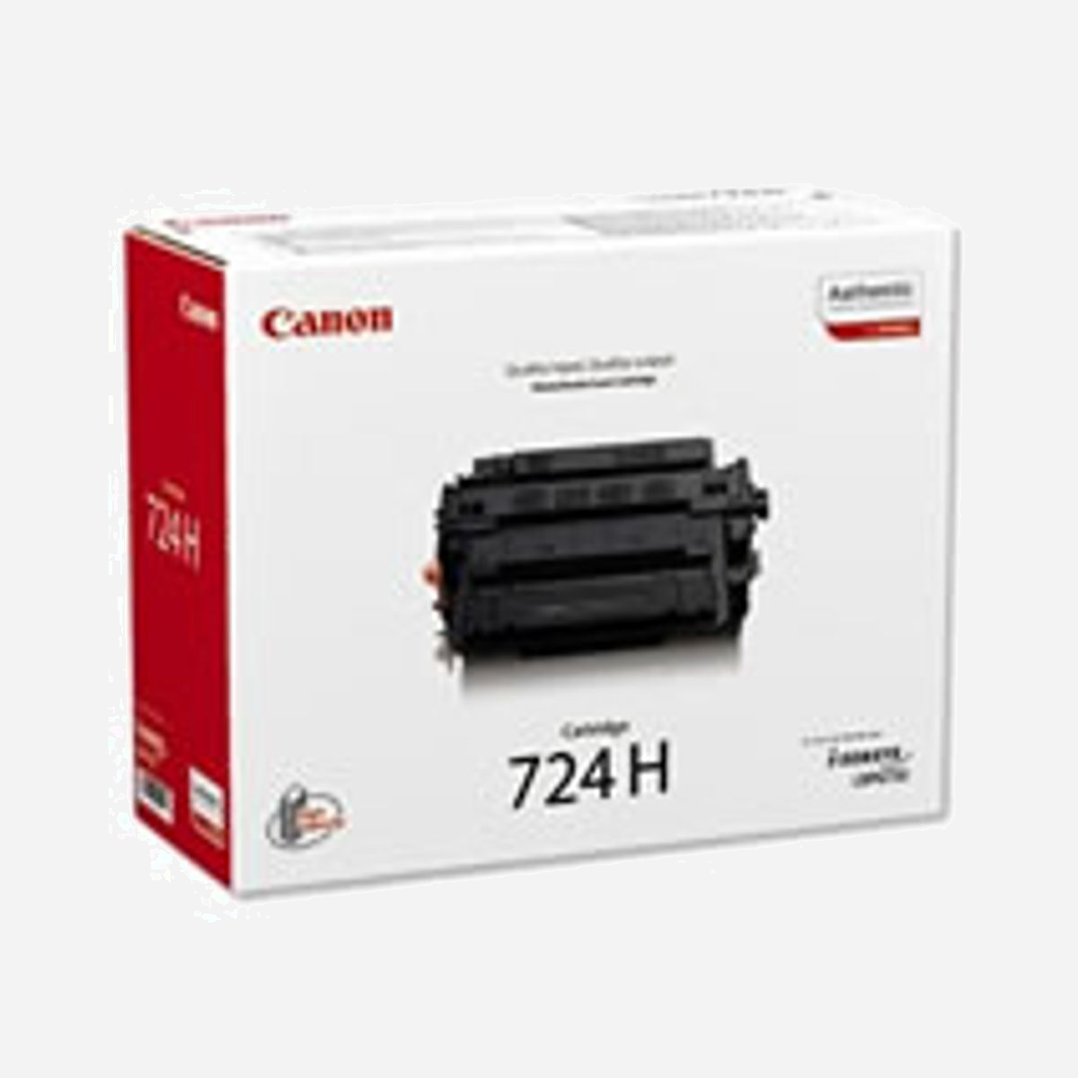 Canon Cartouche Toner CRG-724H Noir Original (3482B002) - Rendement 12500 pages - Compatible LBP6750dn - Fabriqué au Japon - Obtenez des tirages monochromes d'une qualité inégalée et sans traces grâce à la cartouche Tout-en-Un 724 haute capacité. Parfaitement compatible avec votre périphérique Canon, elle vous per<br><br>Certains produits sont faits l'un pour l'autre. Le toner Canon est conçu pour fonctionner parfaitement avec les imprimantes Canon, de façon à vous offrir la fusion rapide et l'impression haute qualité que vous attendez. La technologie de toner Canon garantit des résultats sans concessions. Pour des tirages de haute qualité et d'une longévité exceptionnelle, faites confiance au toner Canon.<br><br>Les cartouches d'origine Canon Tout-en-Un garantissent une qualité d'impression supérieure. Elles contiennent tous les éléments essentiels pour l'impression au cycle de vie défini. Ainsi, lorsque vous remplacez votre cartouche Tout-en-Un, votre machine est comme neuve.<br><br><b>Assurance qualité</b><br>Avec les cartouches Canon d'origine, vous avez l'assurance que chaque cartouche offrira des performances exceptionnelles. Il est possible que les cartouches rechargées n'assurent pas une qualité d'impression égale à celle des nouvelles cartouches Canon, du fait que leurs composants internes soient partiellement ou complètement usés.<br><br>La fabrication et l'assemblage des cartouches de toner constituent une procédure complexe impliquant plusieurs centaines de processus. Canon a développé un système de production automatisé unique intégrant une technologie de pointe en vue de produire les cartouches haute qualité attendues de nos clients. <br><b><br>Évitez les lignes disgracieuses</b><br>Le tambour photosensible est l'un des composants d'imagerie les plus sensibles de l'imprimante. Grâce aux nouvelles cartouches Canon, le toner ne s'accumule pas sur le tambour et le rouleau de fixation. Cela prévient les lignes disgracieuses, le flou ou les arrière-plans gris, ainsi que tout dommage au niveau de votre imprimante. Le toner d'origine Canon garantit le bon fonctionnement du tambour, pour des impressions nettes et précises à chaque fois.<br><br><b>Un espace de travail plus propre</b><br>La technologie de chargement par rouleaux, exclusive de Canon, est garantie sans émission d'ozone. Cette technologie est propre et sans effet nocif pour la santé comme pour l'environnement. Elle assure un format plus compact des cartouches en limitant le nombre de pièces requises. En outre, tous les toners et toutes les cartouches Canon sont non toxiques. De fait, nos cartouches ne nécessitent aucun traitement spécifique.<br><b><br>Faciles à recycler</b><br>Il est possible de recycler les cartouches d'origine grâce au programme de recyclage Canon sans la moindre mise en décharge des déchets. Pour en savoir plus sur le programme ou pour demander un formulaire de retour gratuit, consultez notre page sur le recyclage des cartouches.