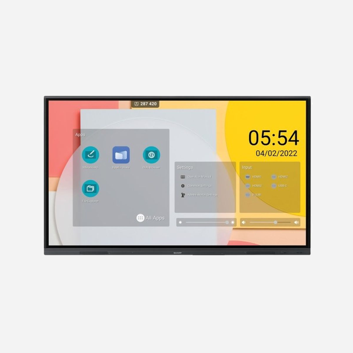 Sharp PN-L862B Tableau Interactif 86" 4K UHD Tactile 20 Points, Android 9, Wi-Fi 5, 32Go ROM, 4Go RAM, Haut-parleurs 2x10W, Ports HDMI/USB/VGA - Sharp PN-L862B. Taille de l'écran: 2,18 m (86"), Luminosité de l'écran: 350 cd/m², Résolution de l'écran: 3840 x 2160 pixels. Système d'exploitation installé: Android, L'architecture du processeur: ARM Cortex-A73, Mémoire utilisateur: 32 Go. Puissance de haut-parleur: 20 W. Norme Wi-Fi: Wi-Fi 5 (802.11ac), Standards wifi: 802.11a, 802.11b, 802.11g, Wi-Fi 4 (802.11n), Wi-Fi 5 (802.11ac), LAN Ethernet : taux de transfert des données: 10,100 Mbit/s. Casque connection: 3,5 mm